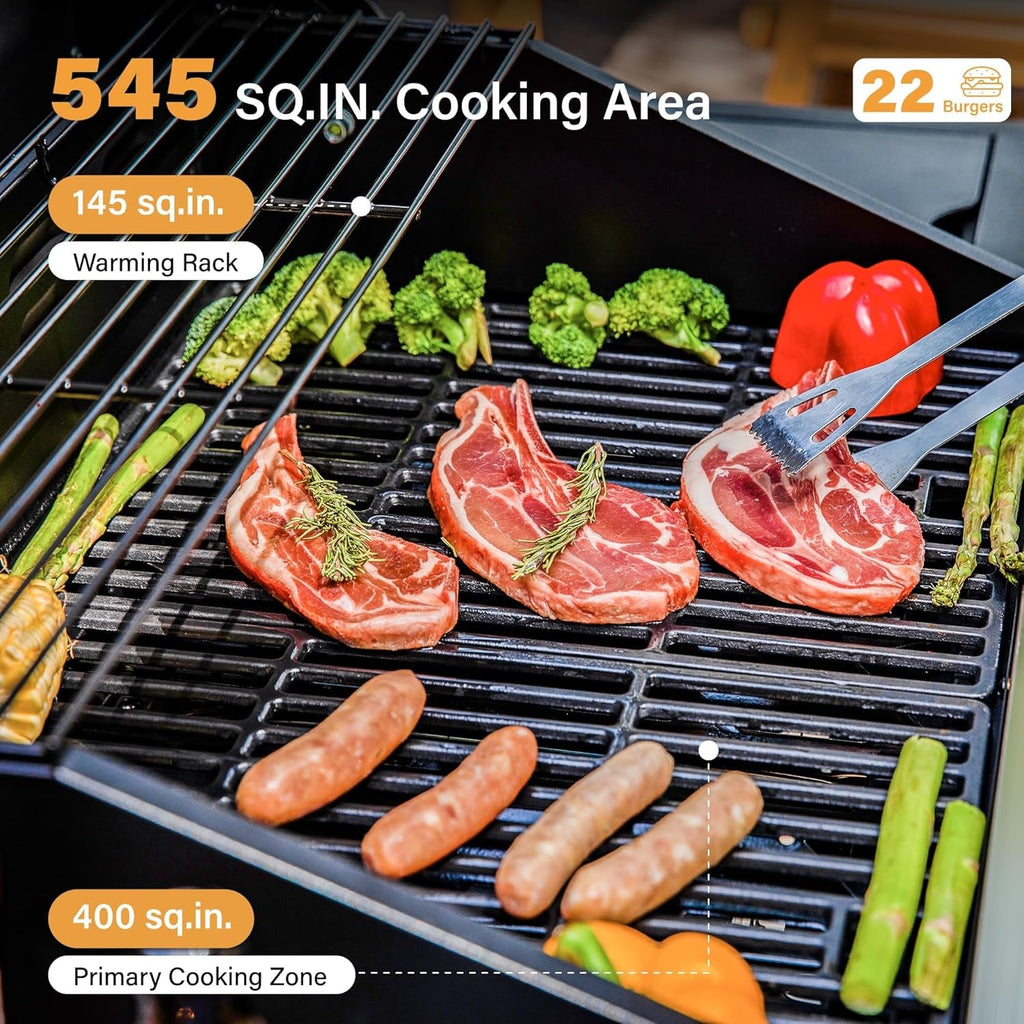 4-Burner Propane Gas BBQ Grill with Side Burner and Porcelain-Enameled Cast Iron Grates, Stainless Steel Barbecue Grills Outdoor Cooking, Silver Cabinet Style, 42,000 BTU