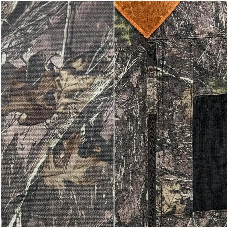 Portable Camouflage Enclosure 100x100x80 inches For Turkey Hunting Deer Archery Outdoor Photography, Silent Zipper Reinforced Frame Durable Ground Shelter Carrying Bag Included High Capacity Design Multi Window Visibility Outdoor Concealment Hub