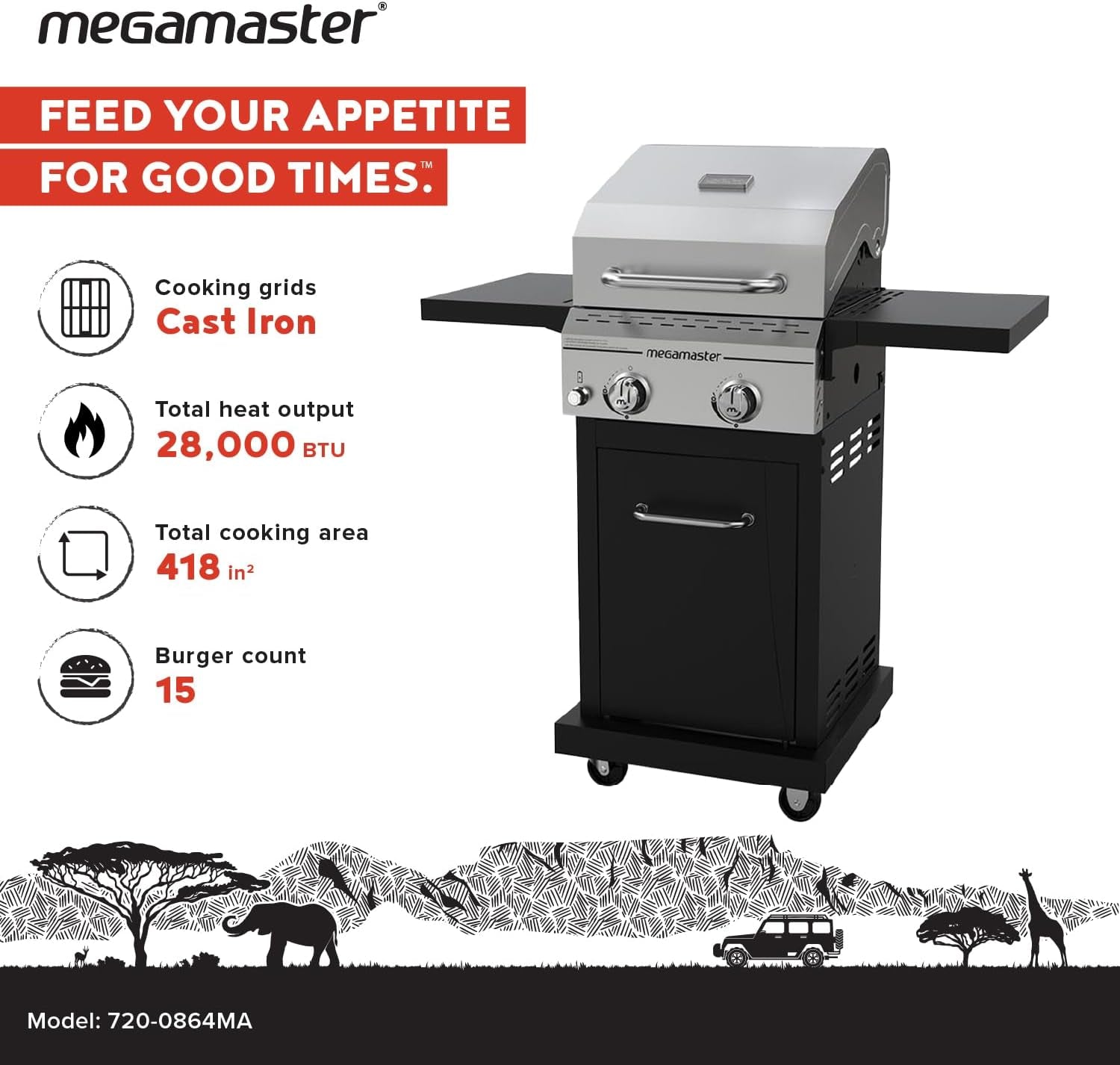 Propane Gas Grill Foldable Side Tables 418 Sq In Stainless Lid