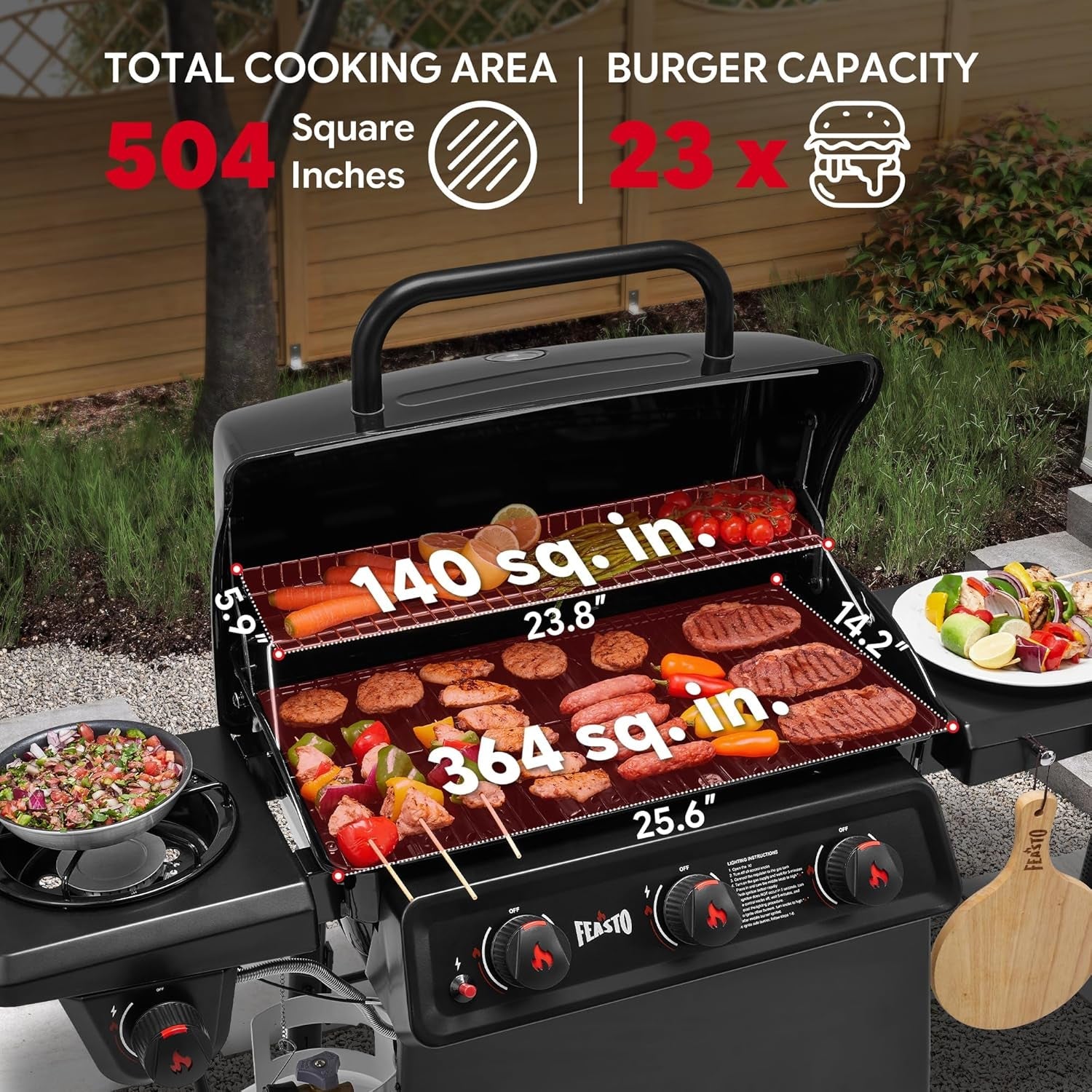 Three-Burner Propane Gas Grill With Porcelain-Enamel