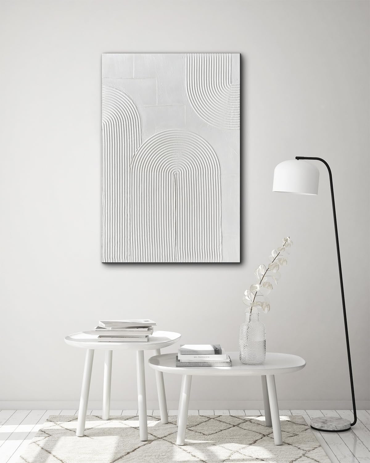 White Textured Abstract Minimalist Wall Art 24x36 Inches