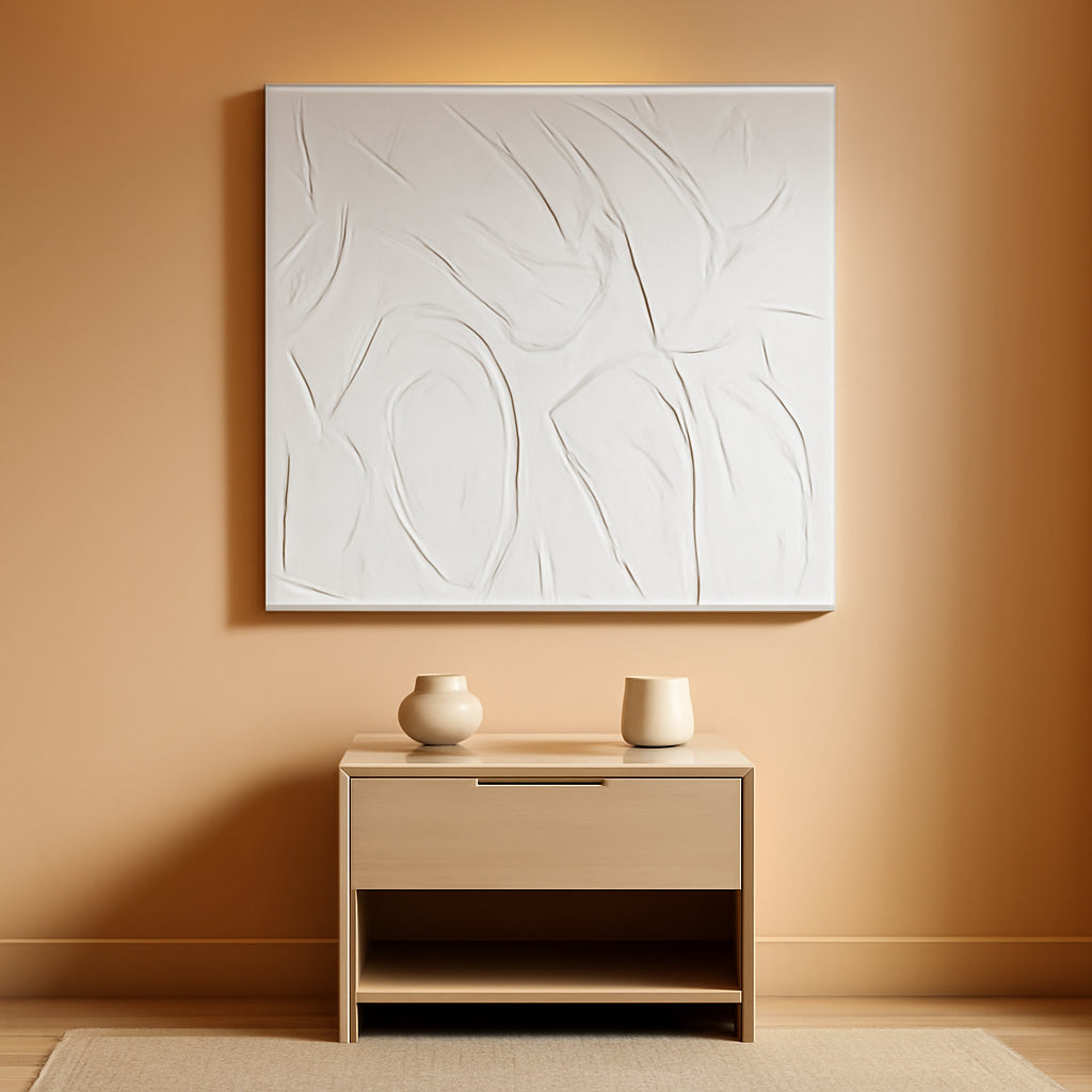 Abstract White Textured Wall Art 58x29 Inches Handmade