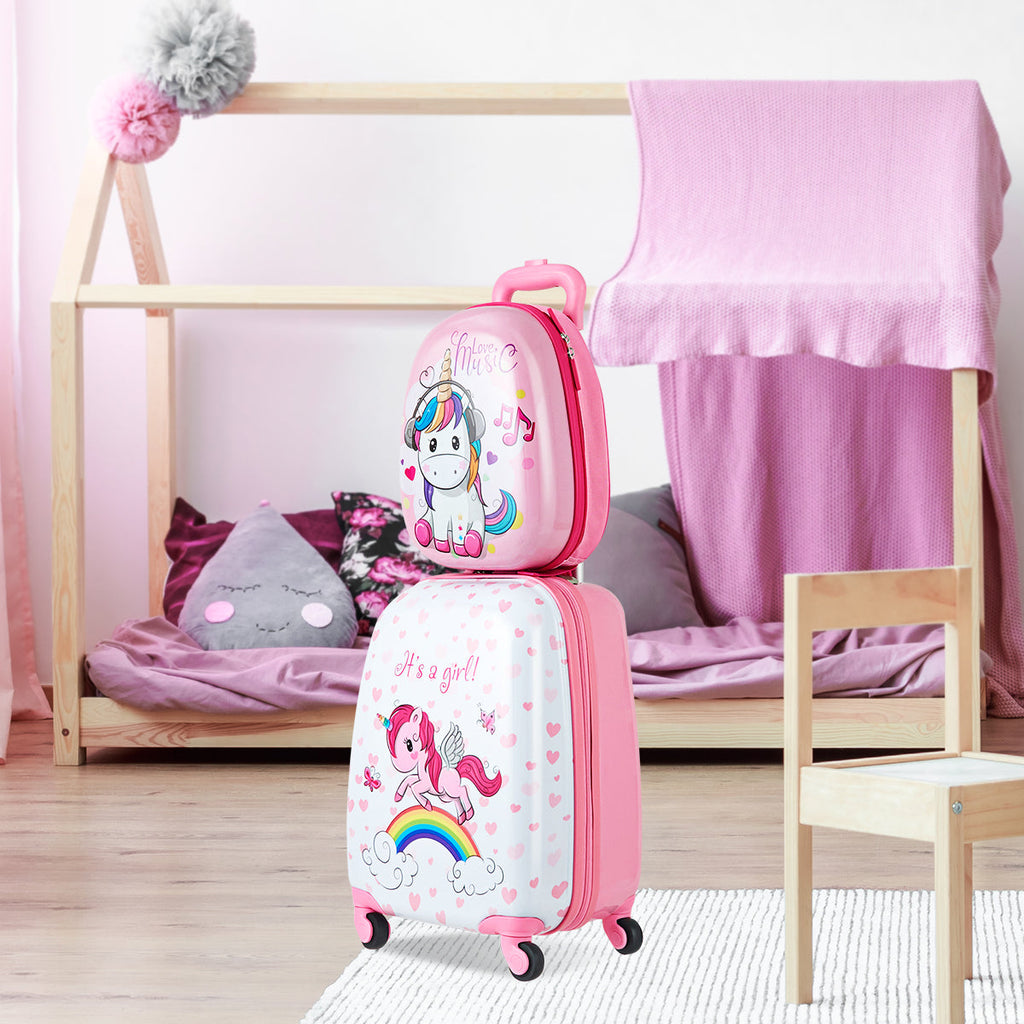 NNECW Kids Hard Shell Unicorn Luggage Backpack Set for Travel