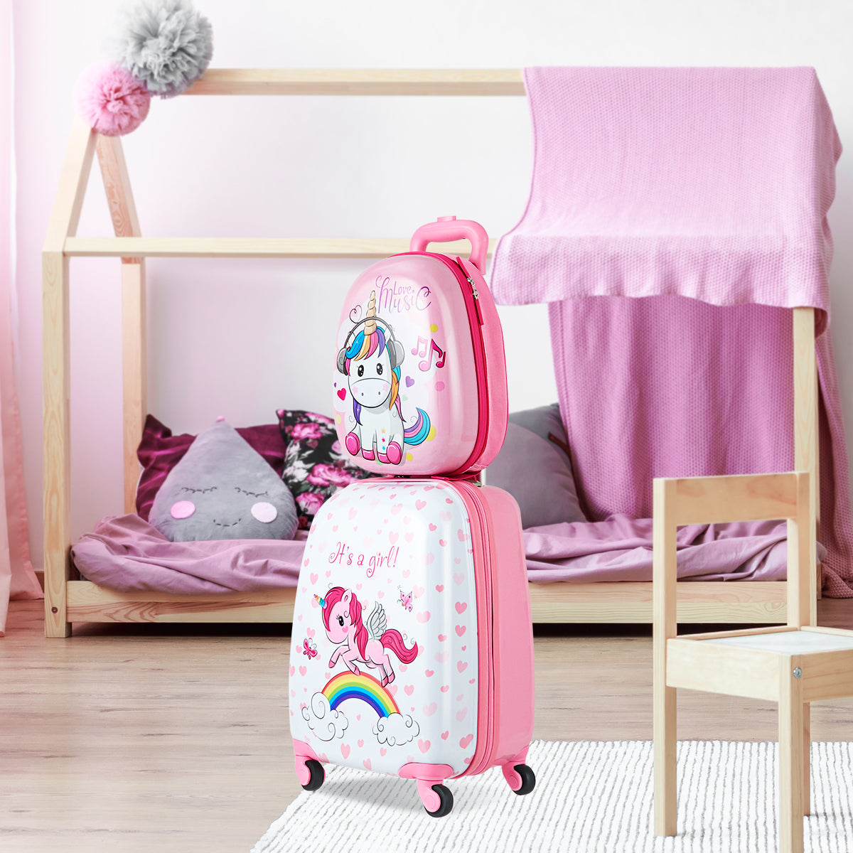 NNECW Kids Hard Shell Unicorn Luggage Backpack Set for Travel