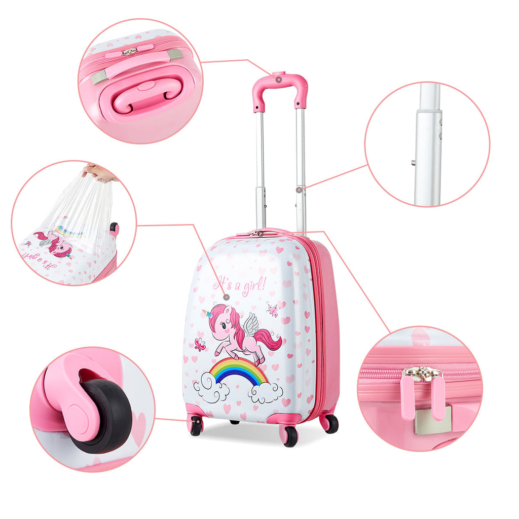 NNECW Kids Hard Shell Unicorn Luggage Backpack Set for Travel