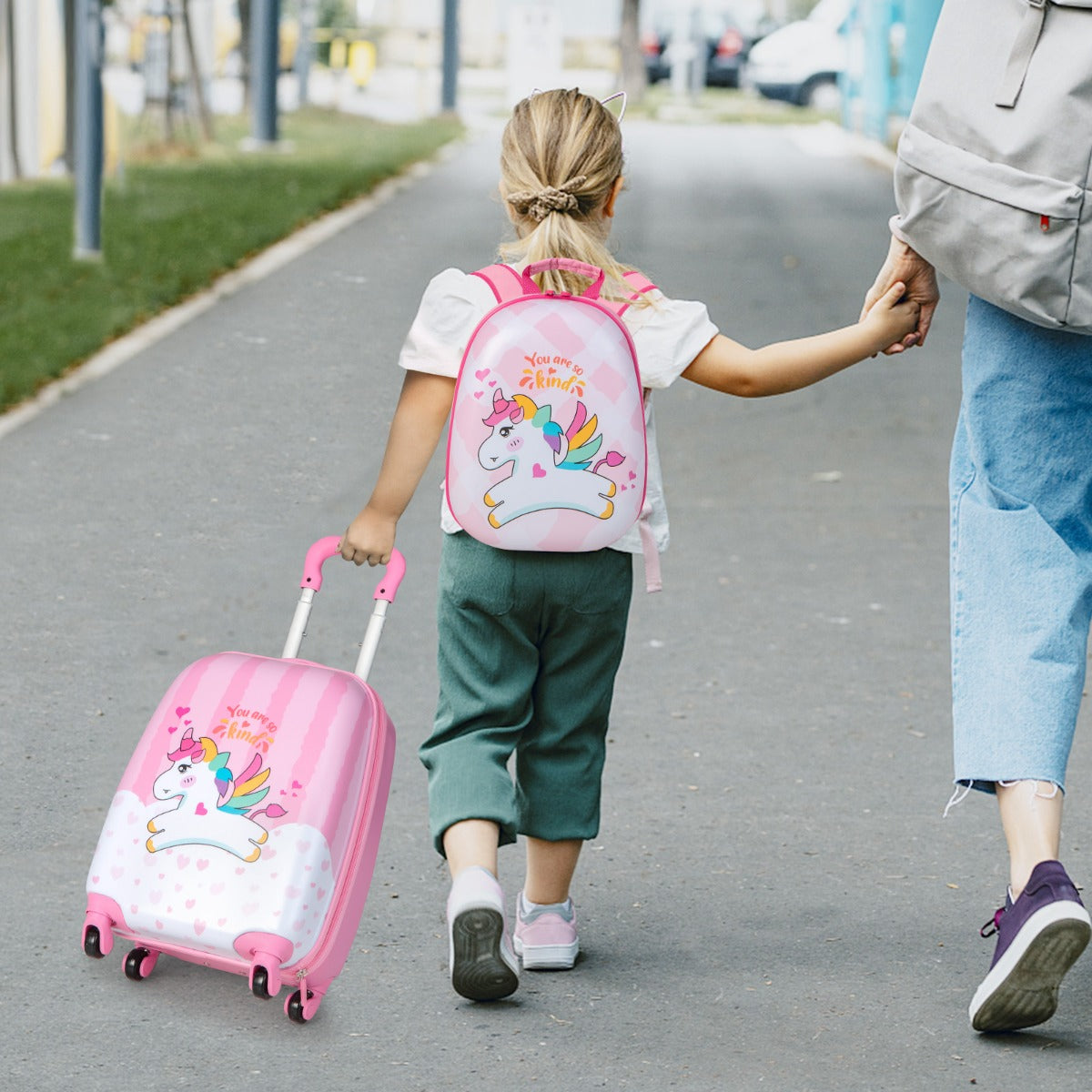NNECW 2 Pieces Kid Luggage Set with Wheels and Retractable Handle