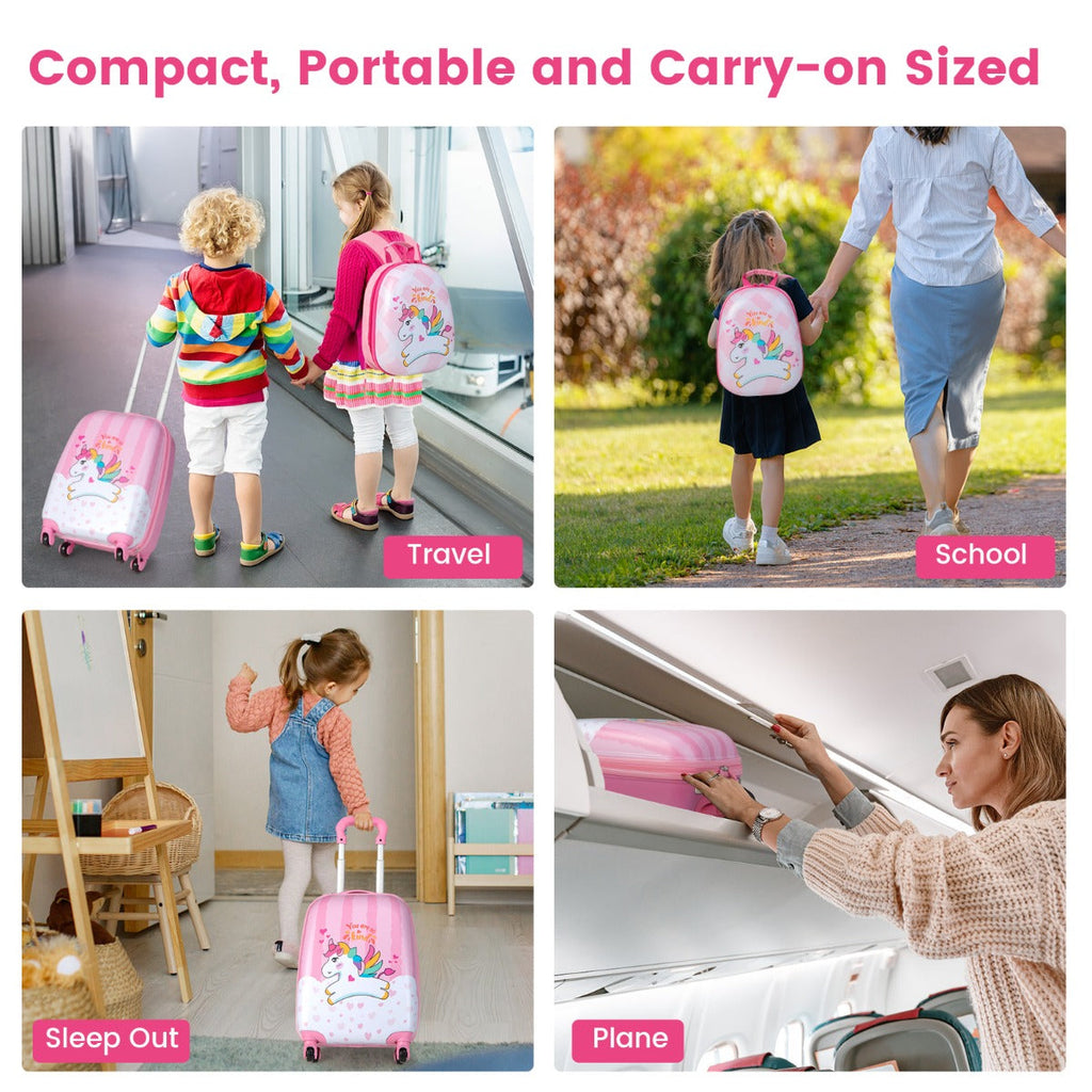 NNECW 2 Pieces Kid Luggage Set with Wheels and Retractable Handle