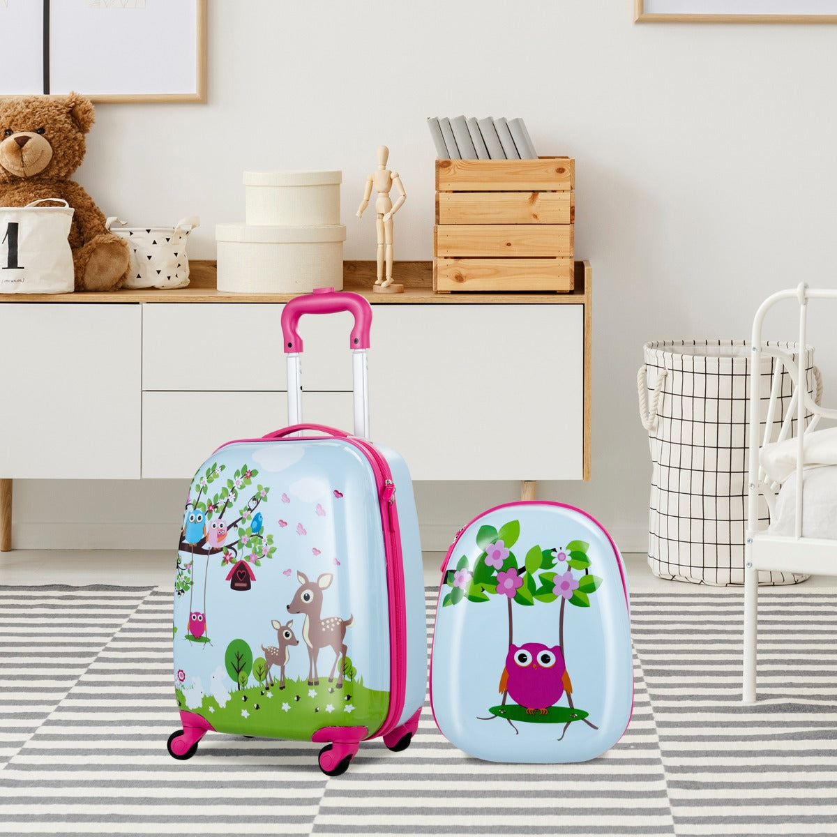 NNECW 2 Pieces Kids Luggage Set with 4 Casters & Retractable Handle