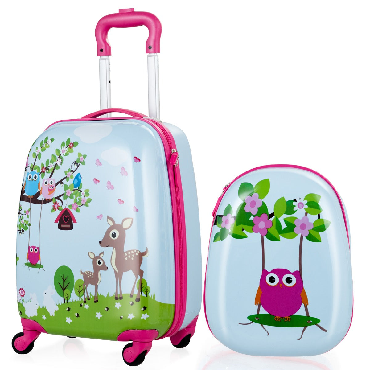NNECW 2 Pieces Kids Luggage Set with 4 Casters & Retractable Handle