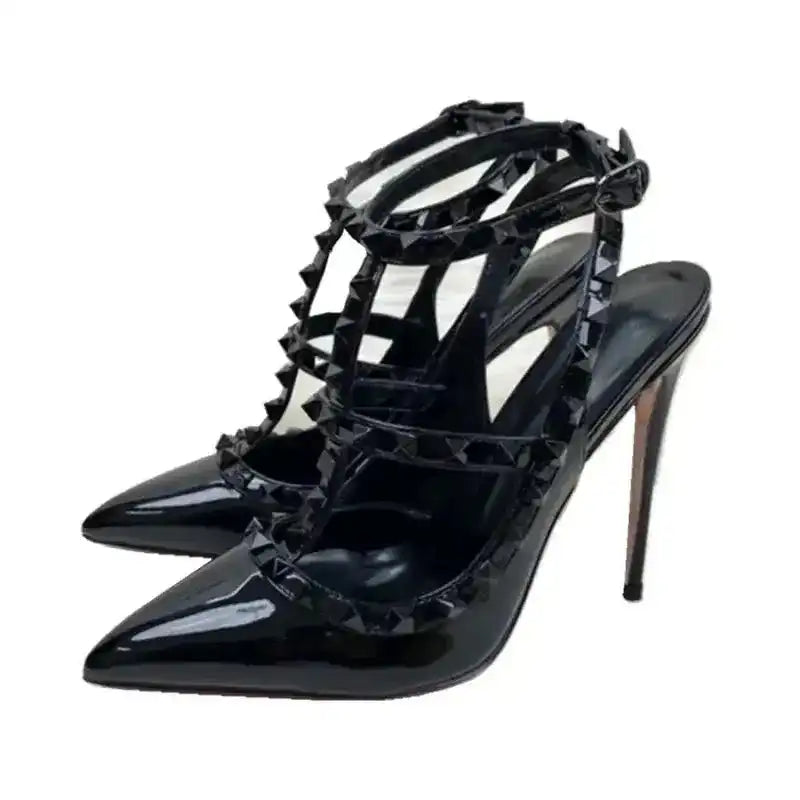 Black Rivets High Heels Stiletto Roman Sandals