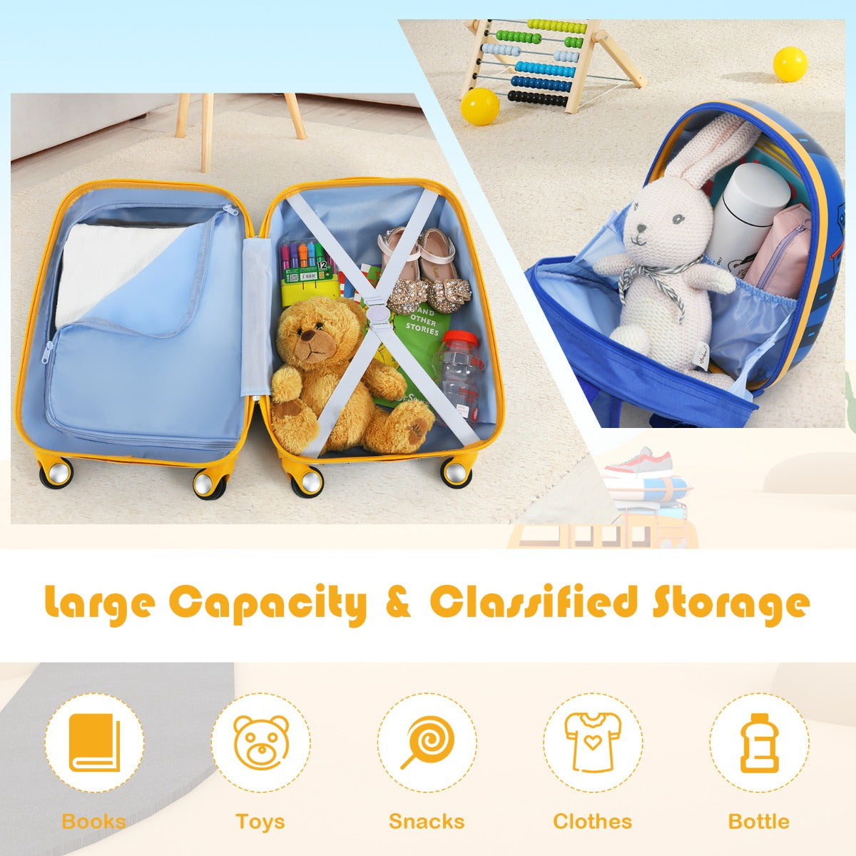 NNECW 2 Pieces Kids Luggage Set with Wheels for Children