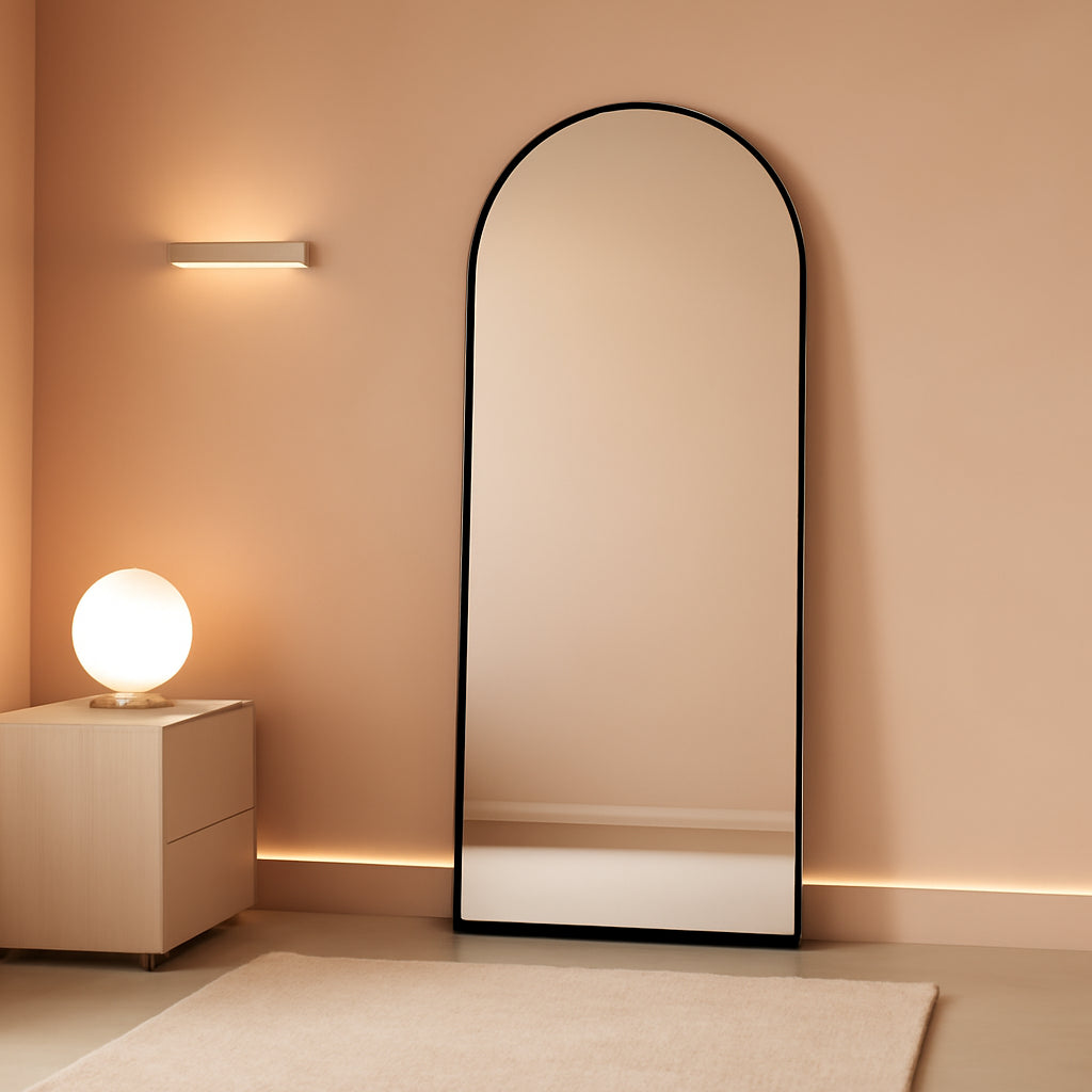 56 Inch Arch Full Length Mirror Black Frame Floor Standing