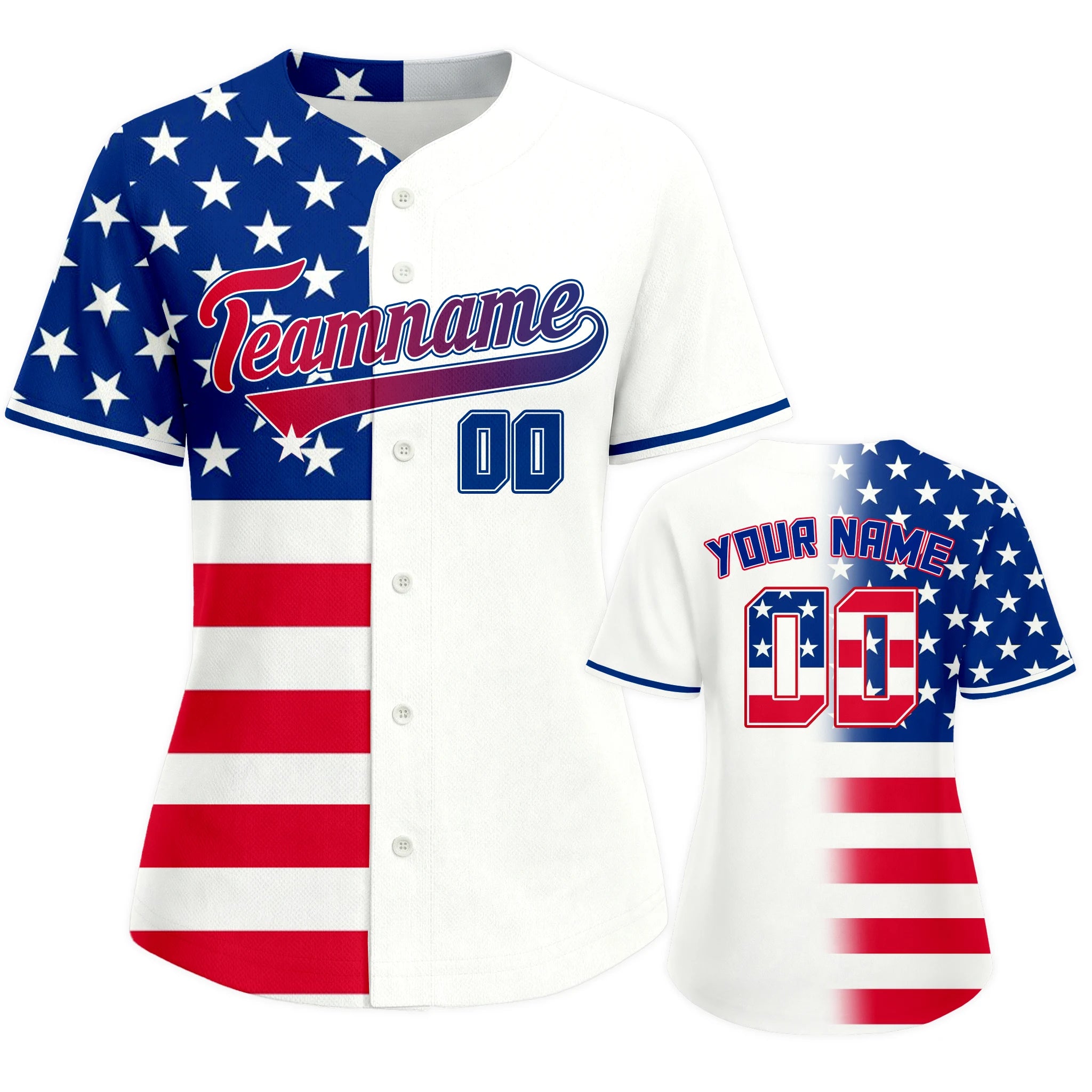 Custom USA Baseball Jersey for Women 4th of July Button Down Baseball Shirt with Personalized Name Number