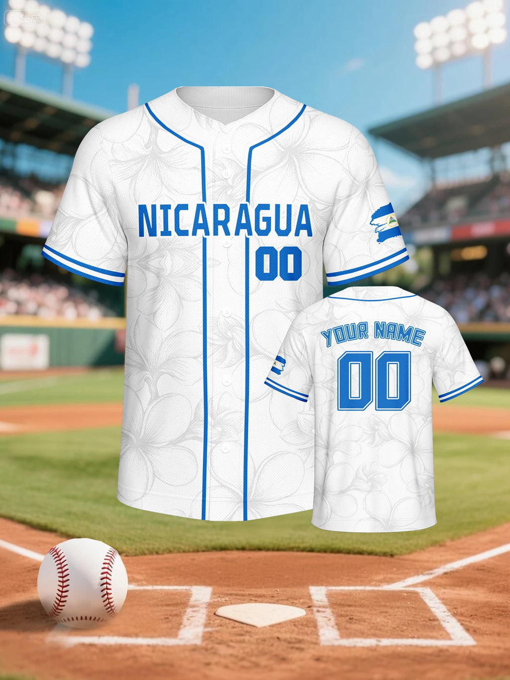 Personalized Nicaragua Baseball Jersey Custom Name Number Flag Inspired Button Down Baseball Shirt Sportwear for Men