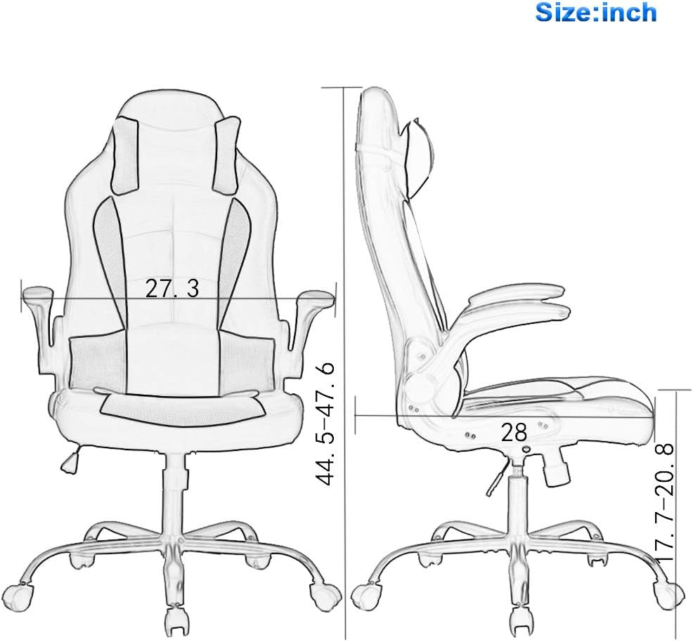 Grey Ergonomic PC Gaming Chair With Lumbar Support And Flip Up Arms