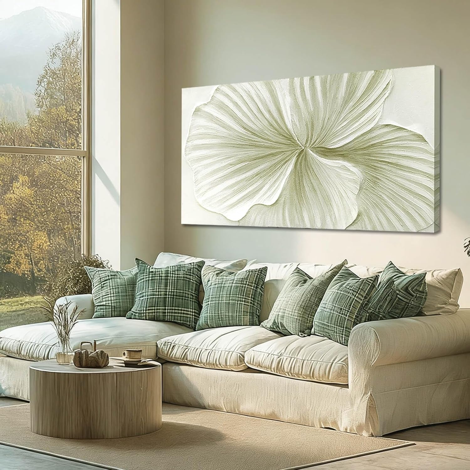 Green Ginkgo Botanical Framed Canvas 29x58 Art work