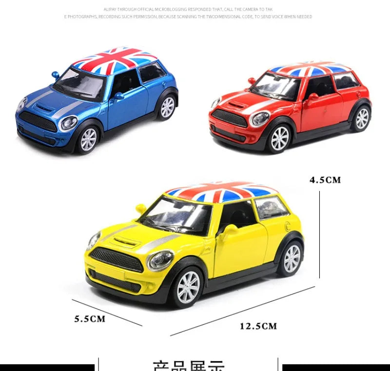 1:32 Diecast Alloy Mini Cooper Model Pull Back Function Ideal for Kids Boys Desktop Ornament & British Style Collectors