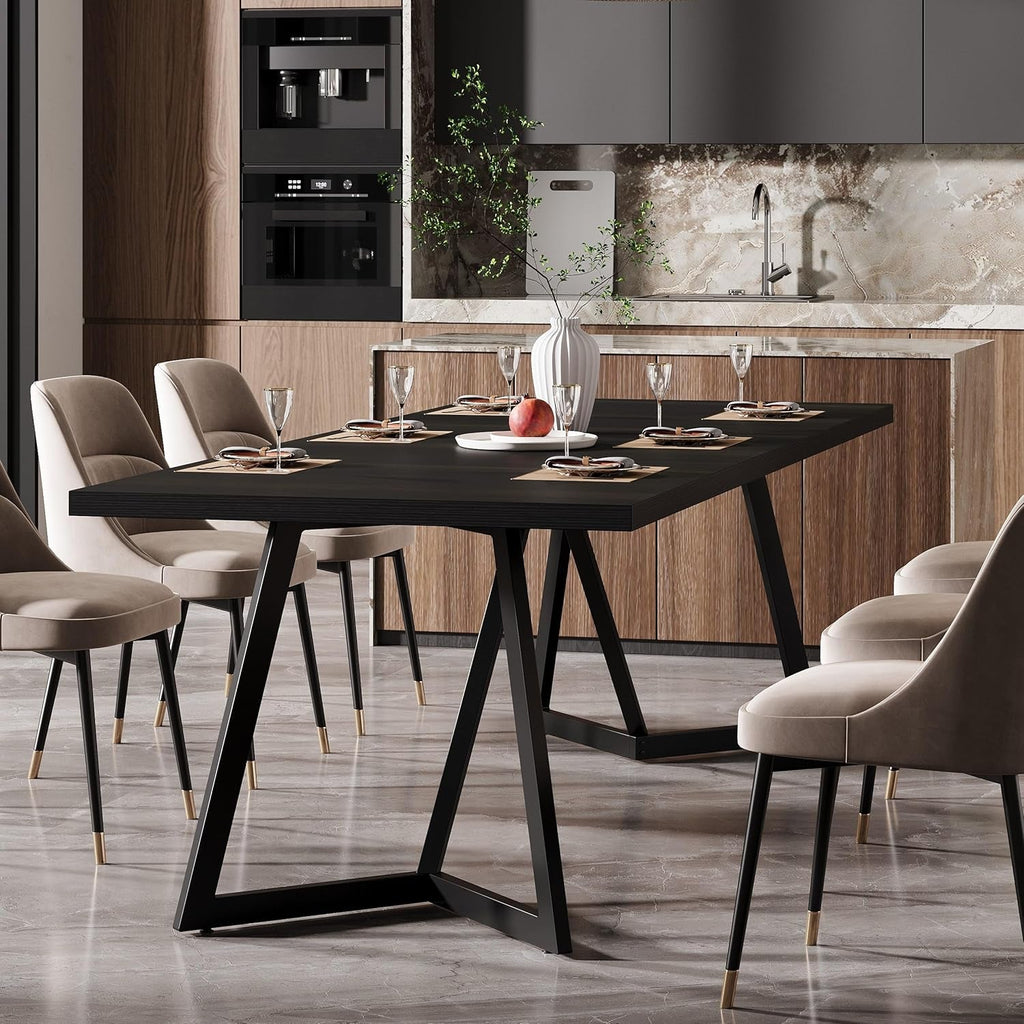 70.86 Inch Black Dining Table For 4 To 6 Family Room