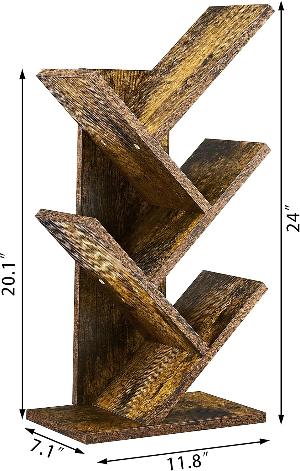 4 Tier Tree Bookshelf, 4 Shelf Bookcase, Modern Book Storage, Free Standing Tree Bookcase, Utility Organizer Shelves for Home Office, Living Room, Bedroom, Rustic Brown