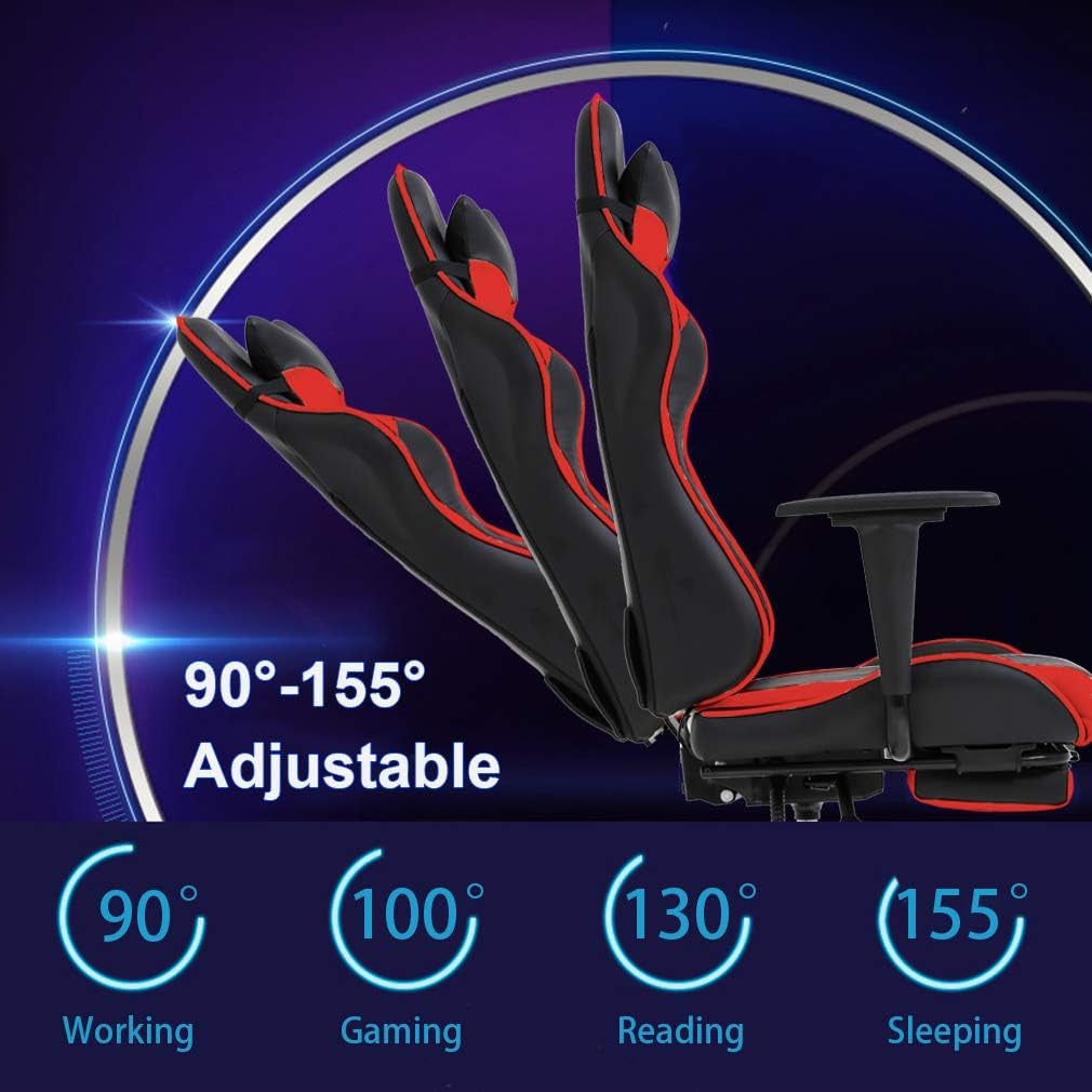 Ergonomic Gaming Chair With Footrest And Lumbar Support Red