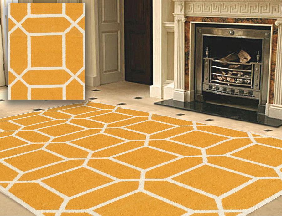 Canvello Modern Decorative Handmade Wool Area Rug - Orange/Ivory - 2x3