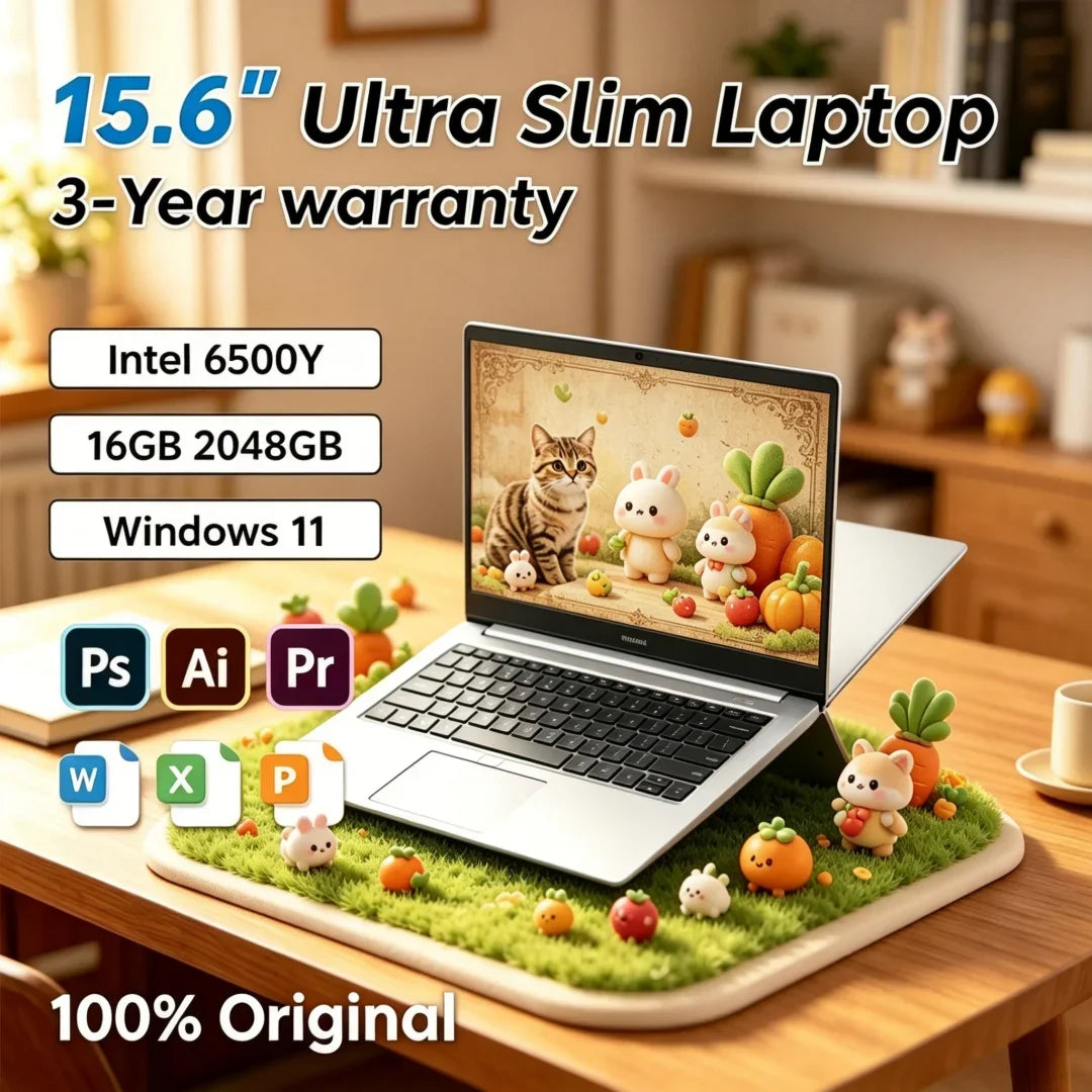 2026 Zephyrine Slender 15.6 Laptop Intel 6500Y 32GB RAM 2TB SSD 5000mAh Windows 11 Backlit Keyboard Fingerprint for Polished