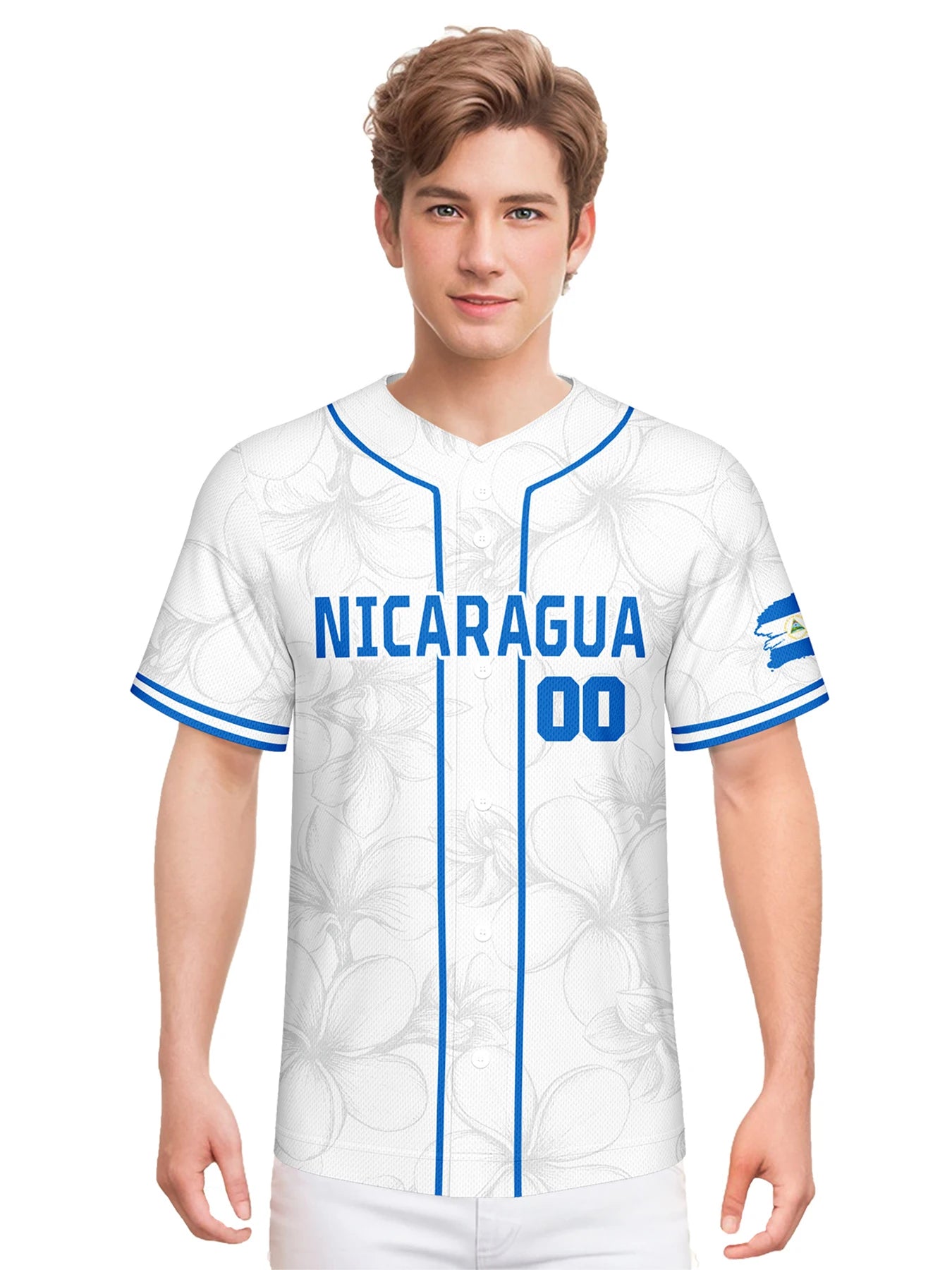 Personalized Nicaragua Baseball Jersey Custom Name Number Flag Inspired Button Down Baseball Shirt Sportwear for Men