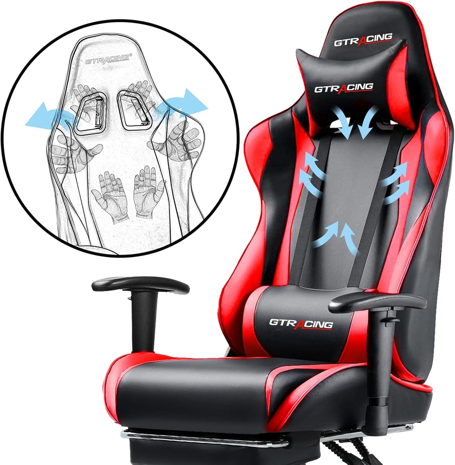 Gaming Chair with Footrest, Ergonomic Computer Game Desk Chair, Reclining Gaming Chair Seat Height Adjustment, Swivel Rocker with Headrest and Lumbar (Brickred)