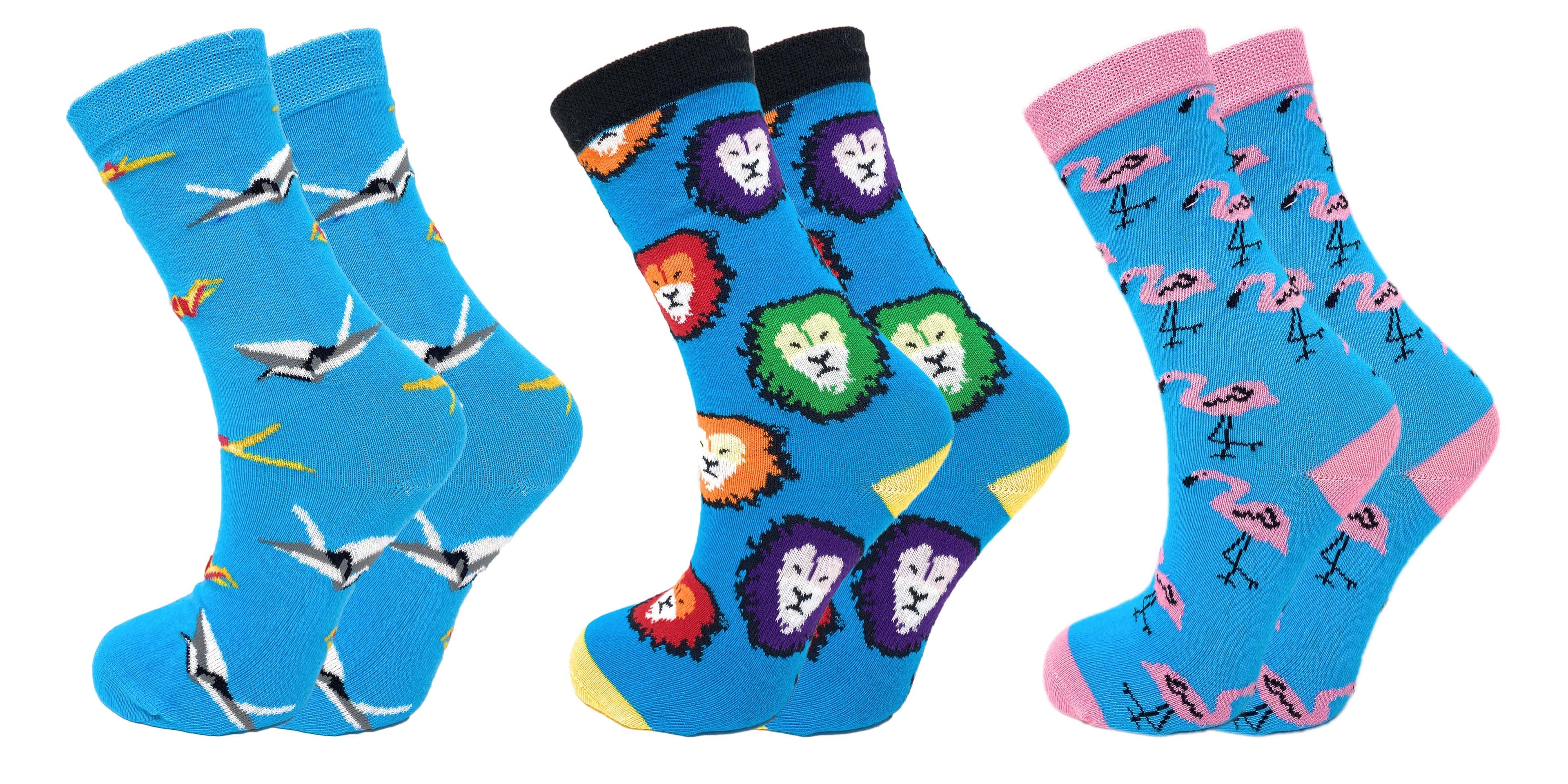 3 Pairs Colorful Fun Crazy Crew Dress Socks – Soft Cotton Blend, Novelty Pattern Socks for Men & Women