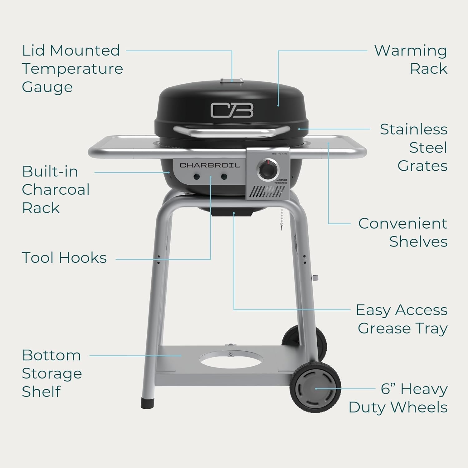 Black Portable Charcoal Gas Multifunction Outdoor Grill