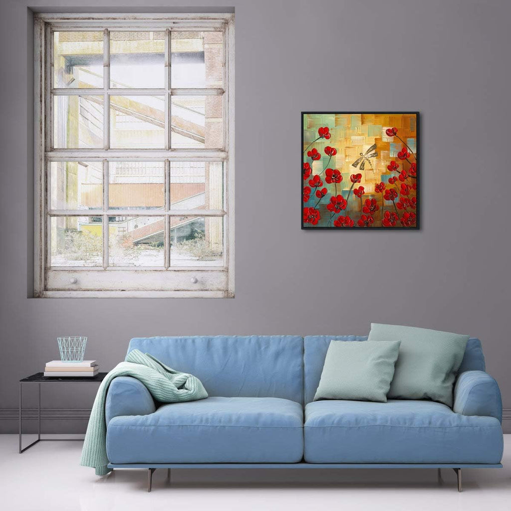 Framed Dragonfly Floral Impressionist Canvas Wall Art