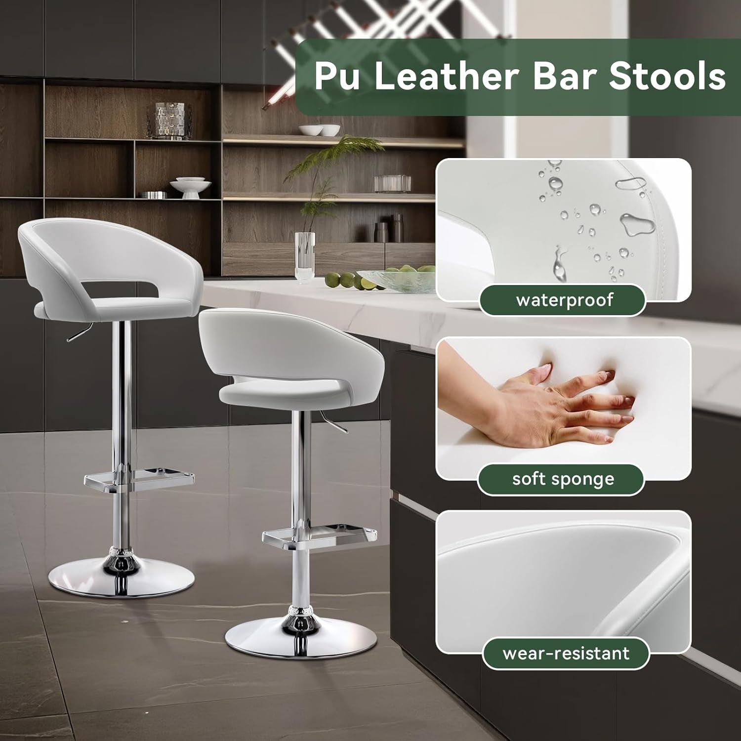Adjustable Swivel Bar Stool with Arms and Footrest