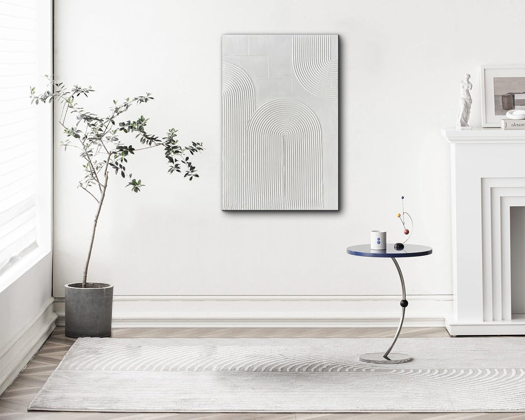 White Textured Abstract Minimalist Wall Art 24x36 Inches