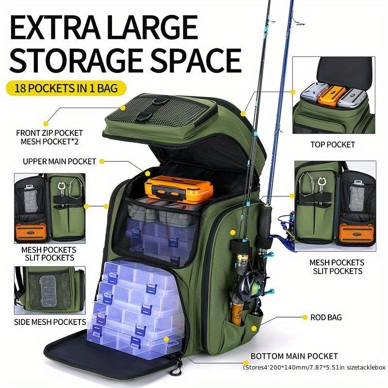 Fishing Backpack with Rod Holder & Tackle Box