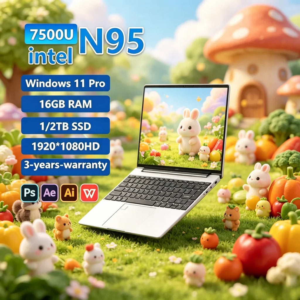 2026 Opulent Original 15.6" Laptop N95 FHD IPS Display 120 Hz Quiescent Ultralear Screen 7500mAh 32GB/2TB SSD Sleek Backlit