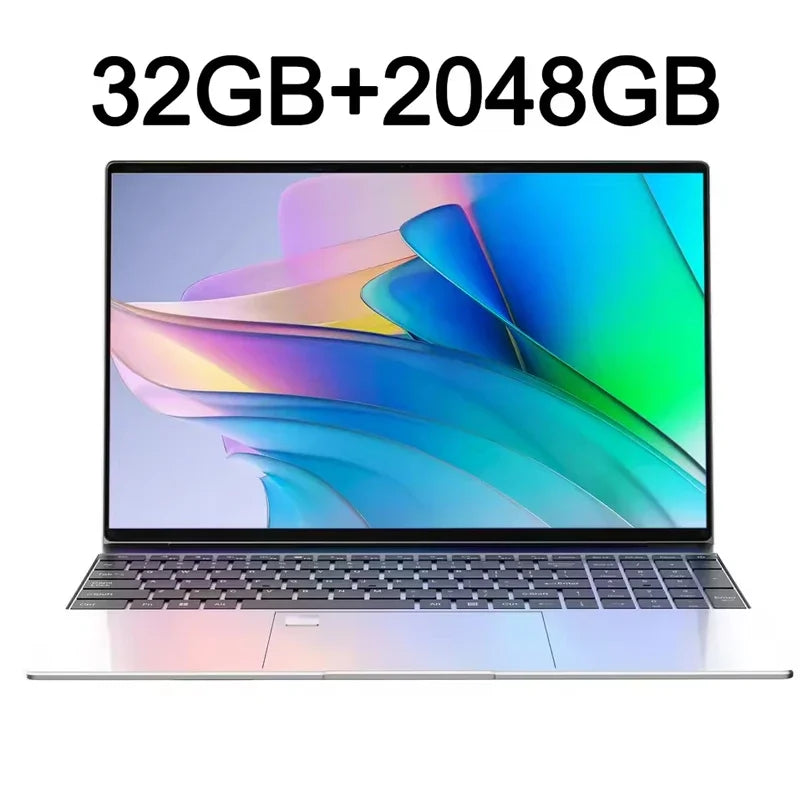 2026 Zephyrine Slender 15.6 Laptop Intel 6500Y 32GB RAM 2TB SSD 5000mAh Windows 11 Backlit Keyboard Fingerprint for Polished