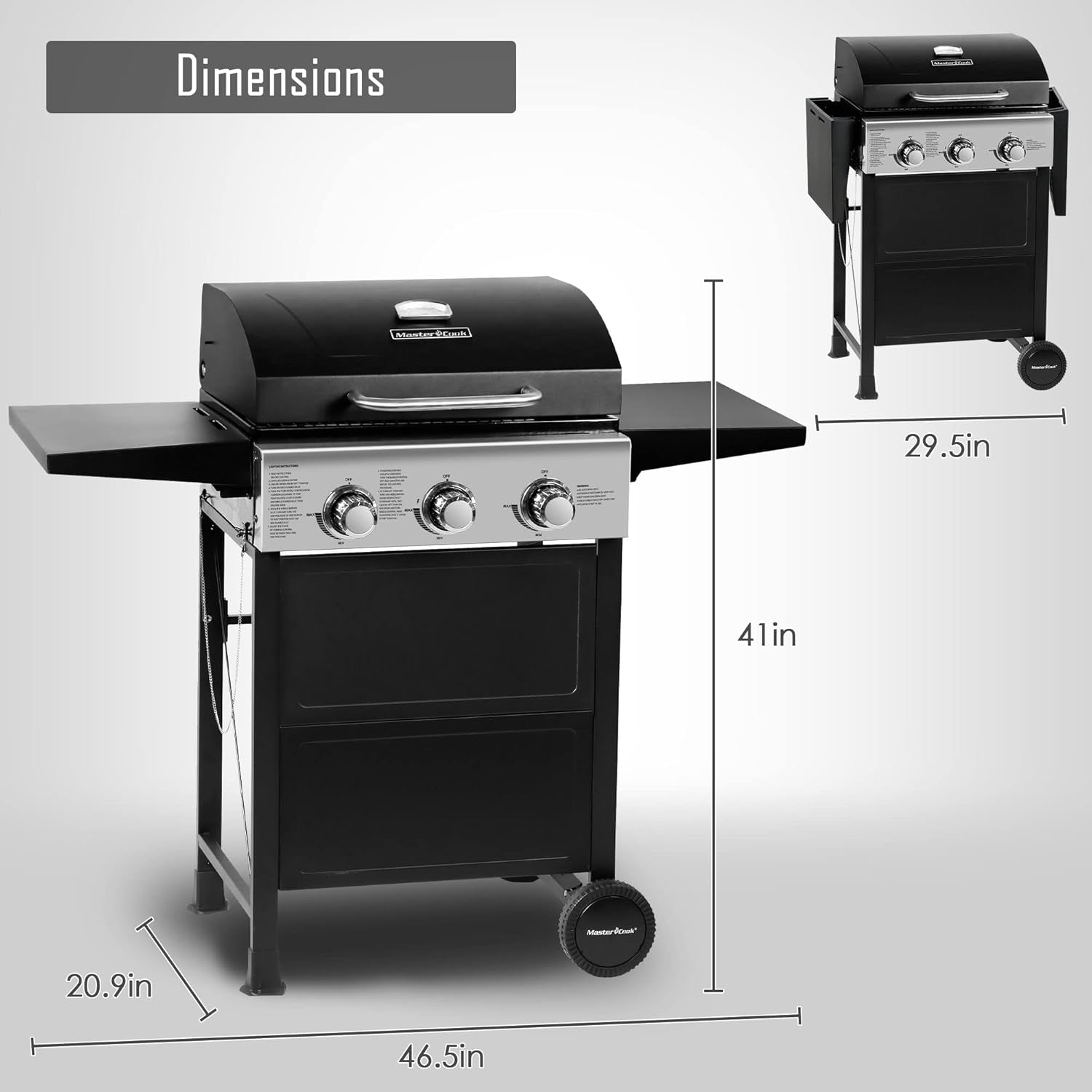 3-Burner Propane Gas Grill With Foldable Side Shelves 30,000 BTU Stainless Steel Outdoor Grill
