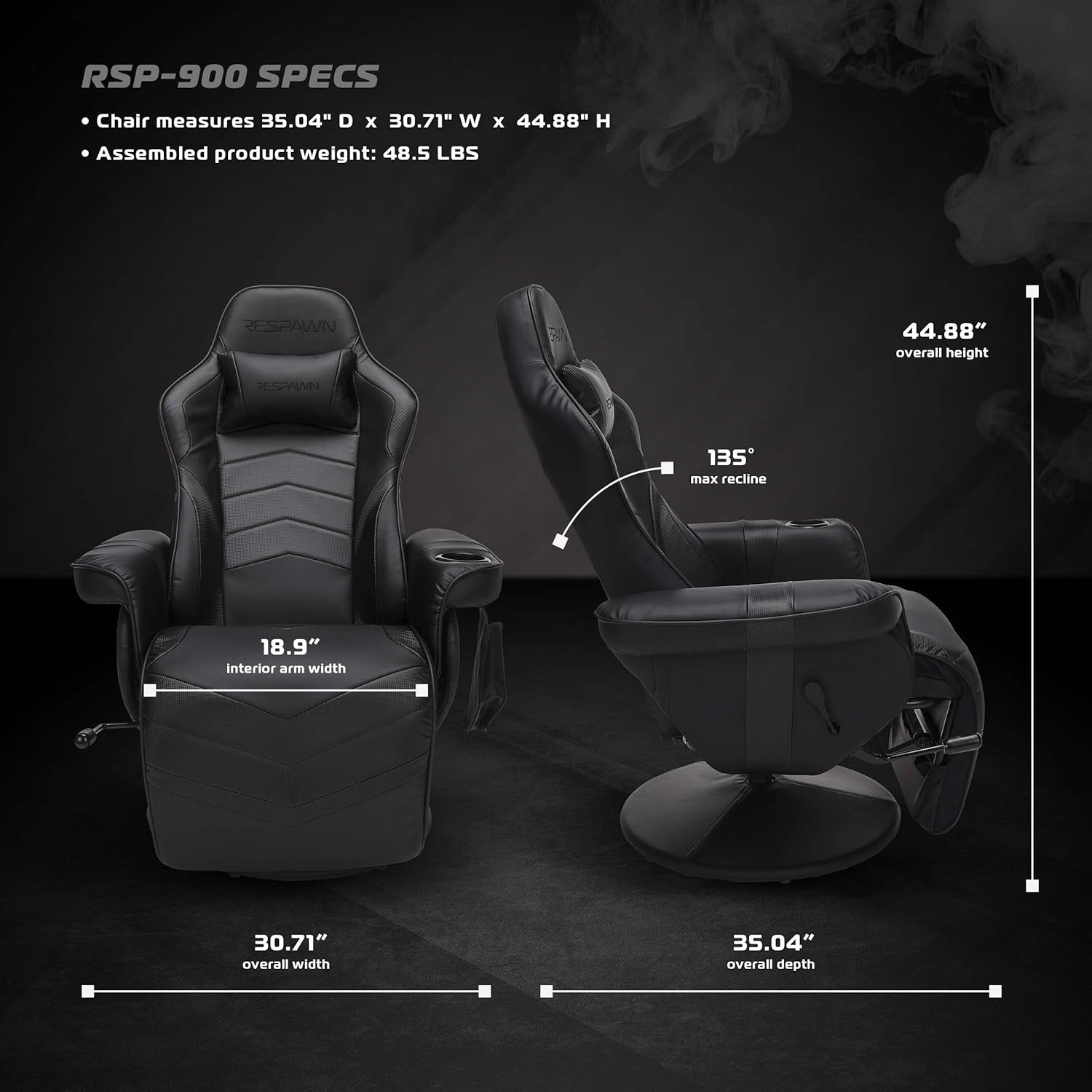 900 Gaming Recliner - Video Games Console Recliner Chair, Computer Recliner, Adjustable Leg Rest and Recline, Recliner with Cupholder, Reclining Gaming Chair with Footrest - Black