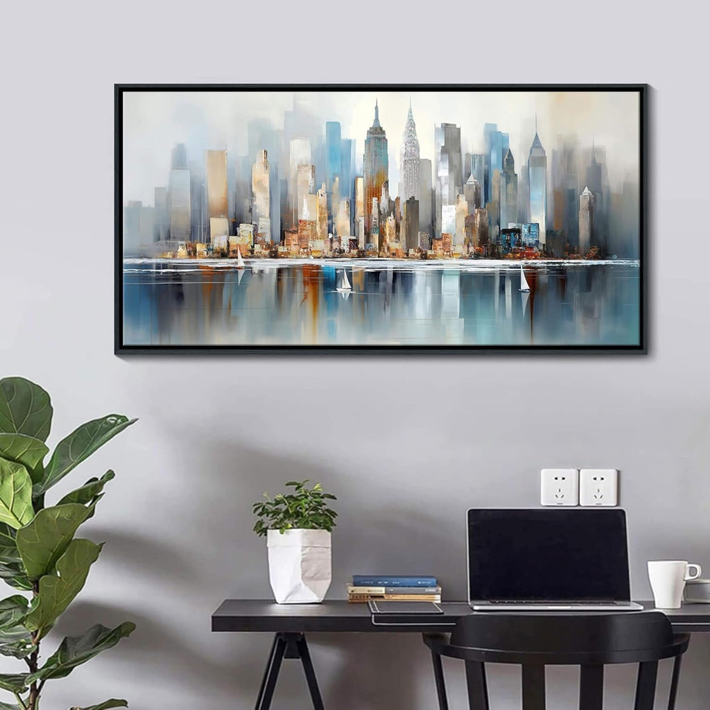 New York Metropolitan Skyline Framed Wall Art 20x40