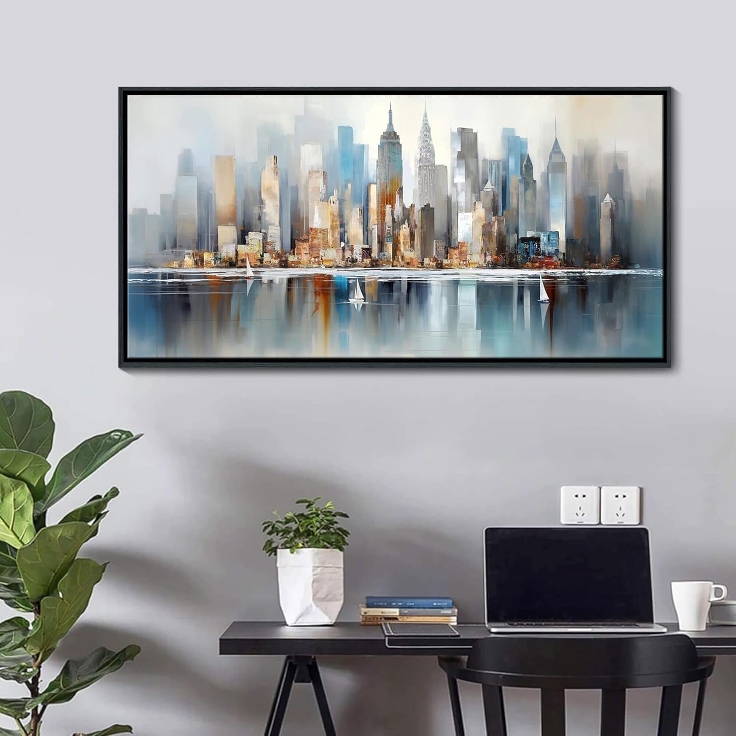 New York Metropolitan Skyline Framed Wall Art 20x40
