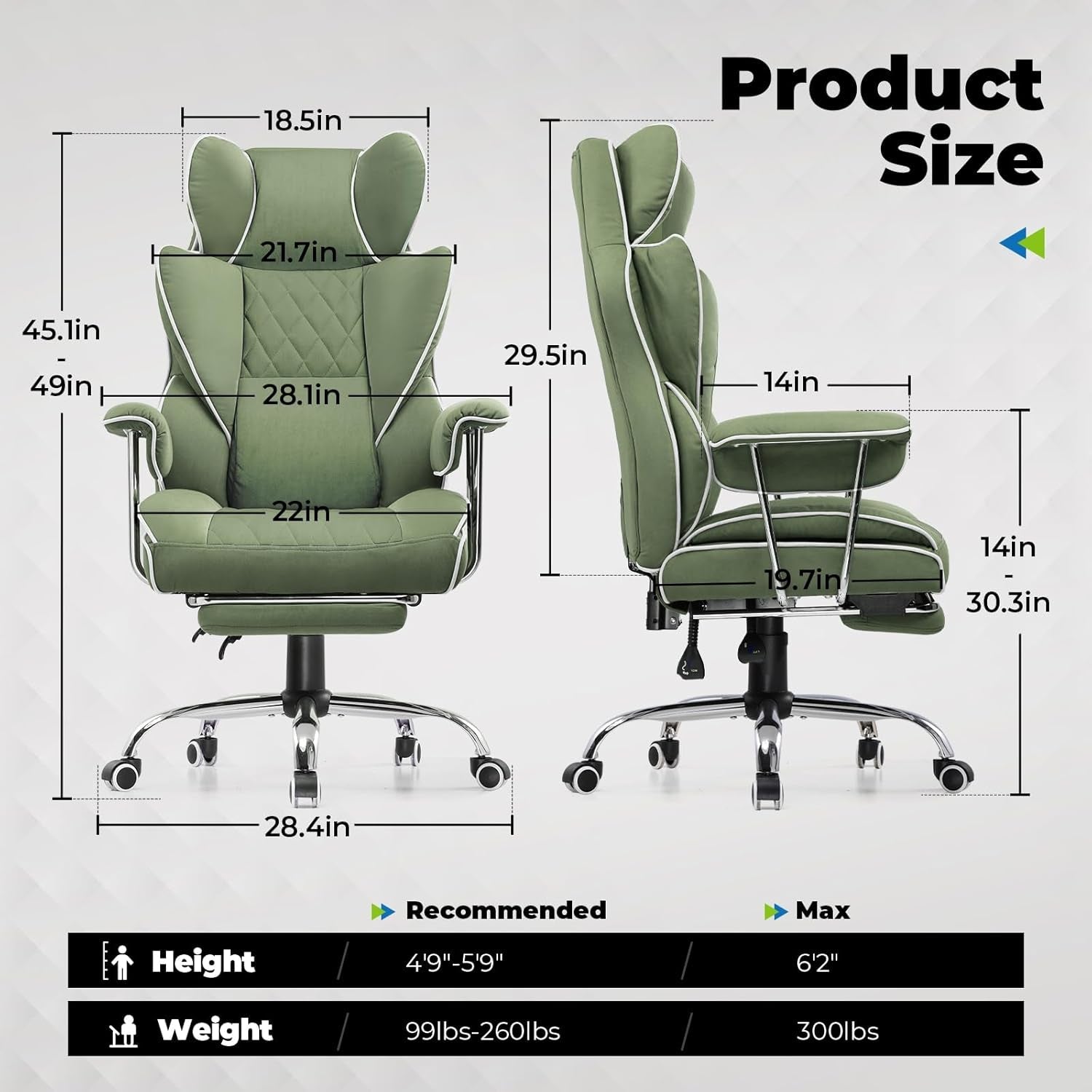 Big And Tall Gaming Chair Green With Lumbar Support