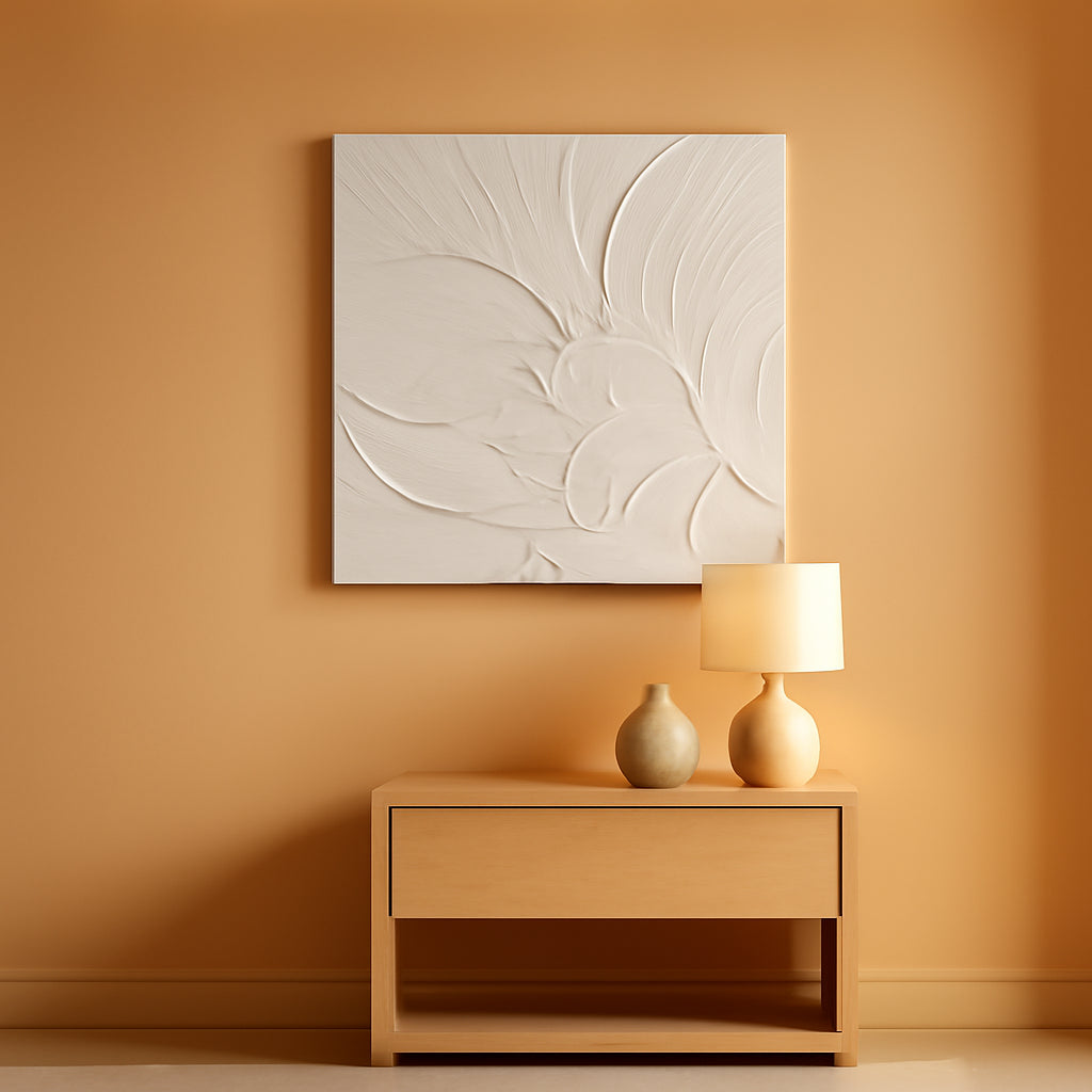 White Hand Painted Textured Canvas Art 20x20Inches