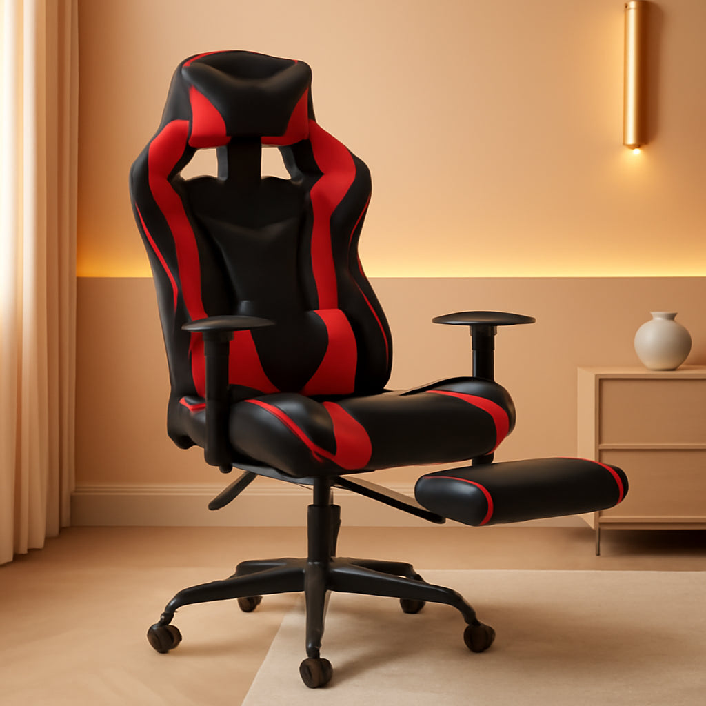 Ergonomic Gaming Chair With Footrest And Lumbar Support Red