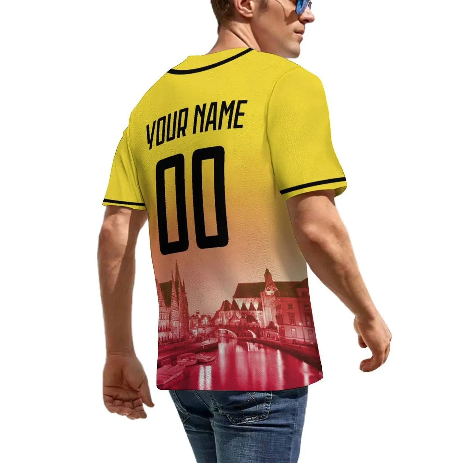 Men's Belgium Custom Baseball Jersey Personalized Name Number Comfort Shirt with City Night View for Baseball Fans Gift
