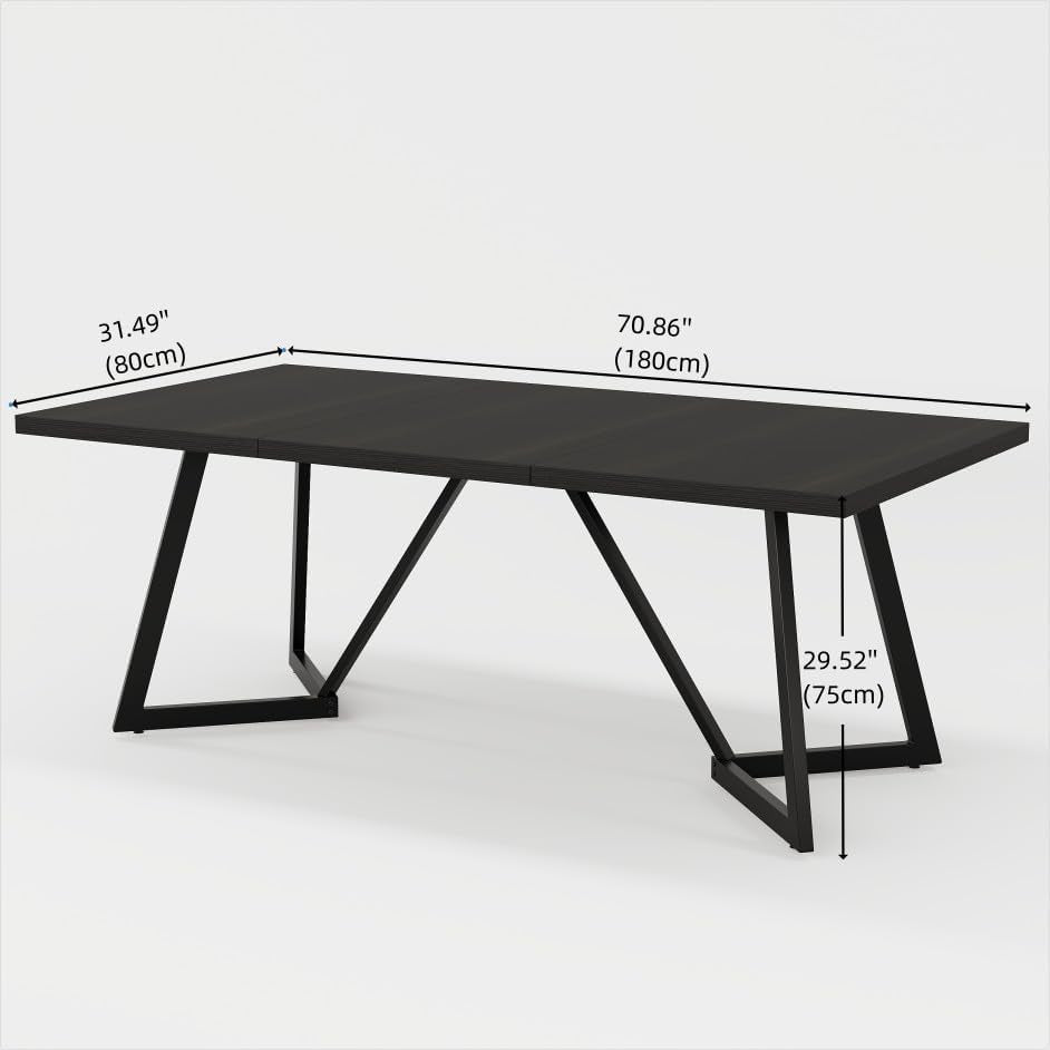 70.86 Inch Black Dining Table For 4 To 6 Family Room