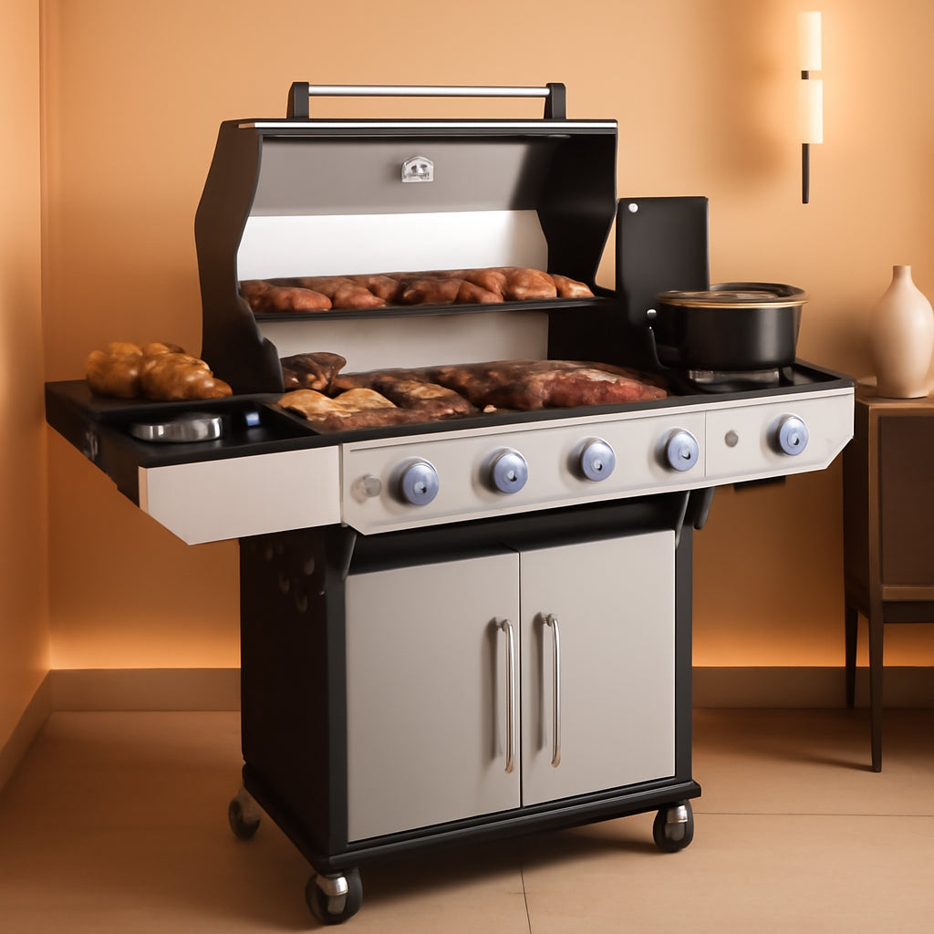 Propane Gas Grill With LED Knobs And Visual Glass Panel Outdoor