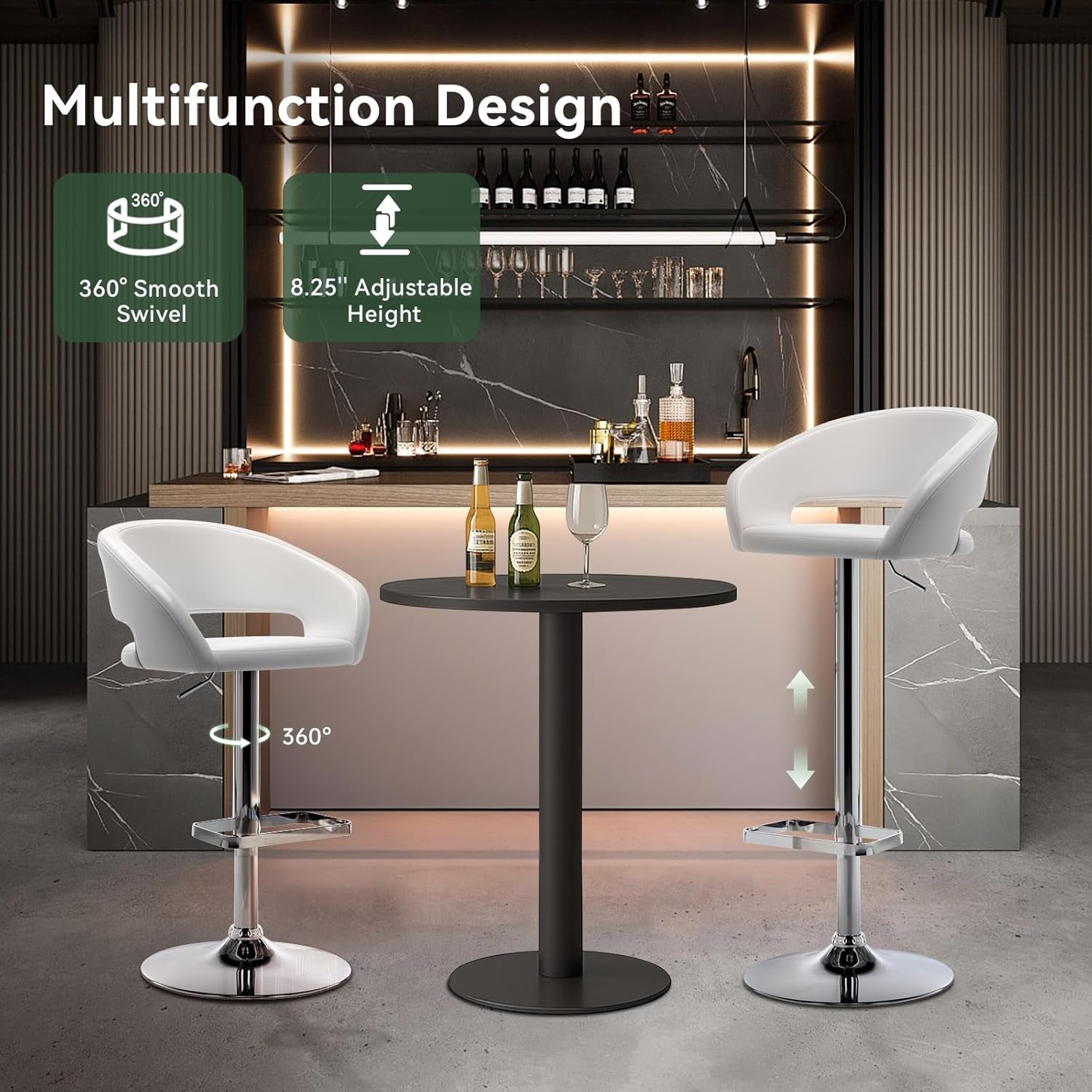 Adjustable Swivel Bar Stool with Arms and Footrest