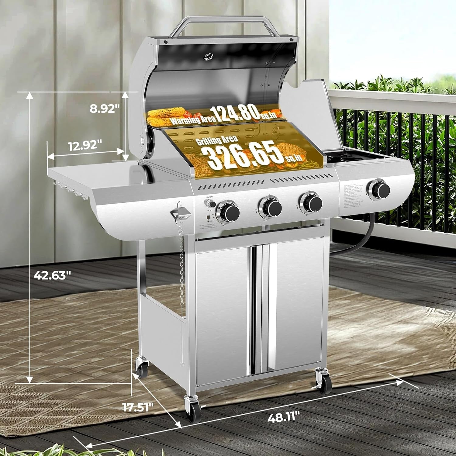 3-Burner Propane Gas Grill Stainless Steel Portable