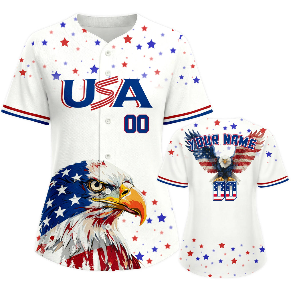 Custom USA Baseball Jersey for Women 4th of July Button Down Baseball Shirt with Personalized Name Number