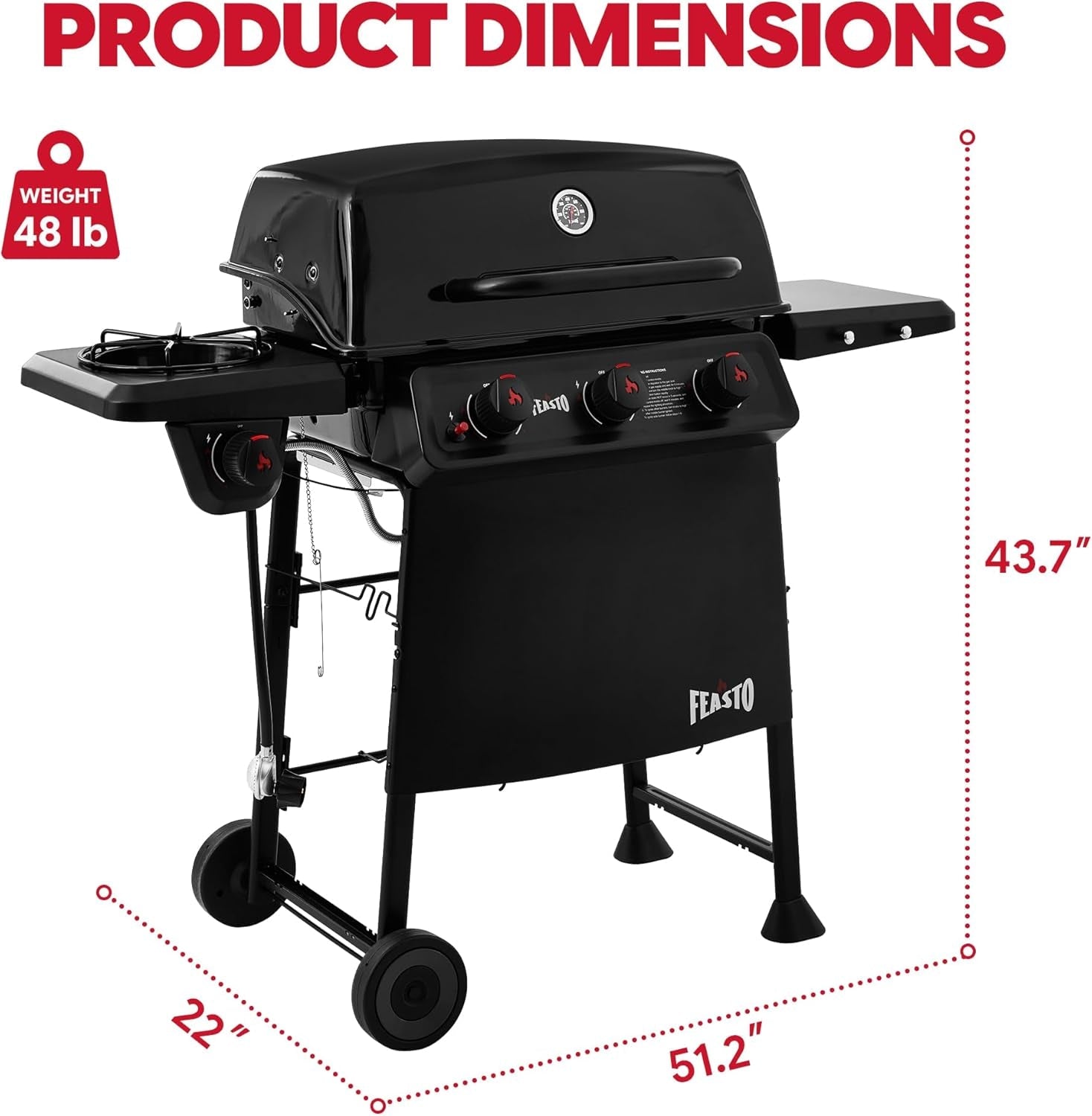 Three-Burner Propane Gas Grill With Porcelain-Enamel